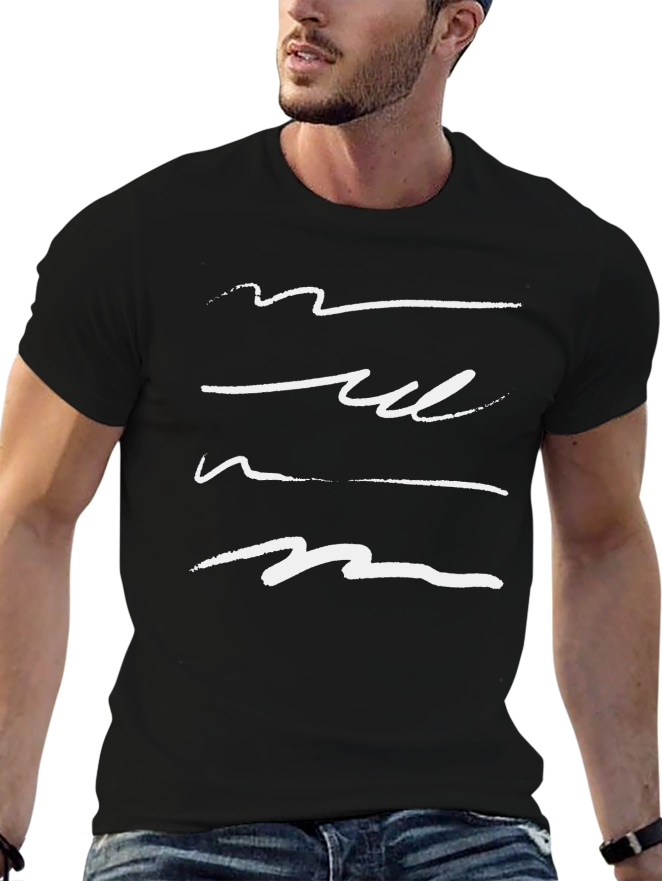 Abstract Line Art Black T-Shirt