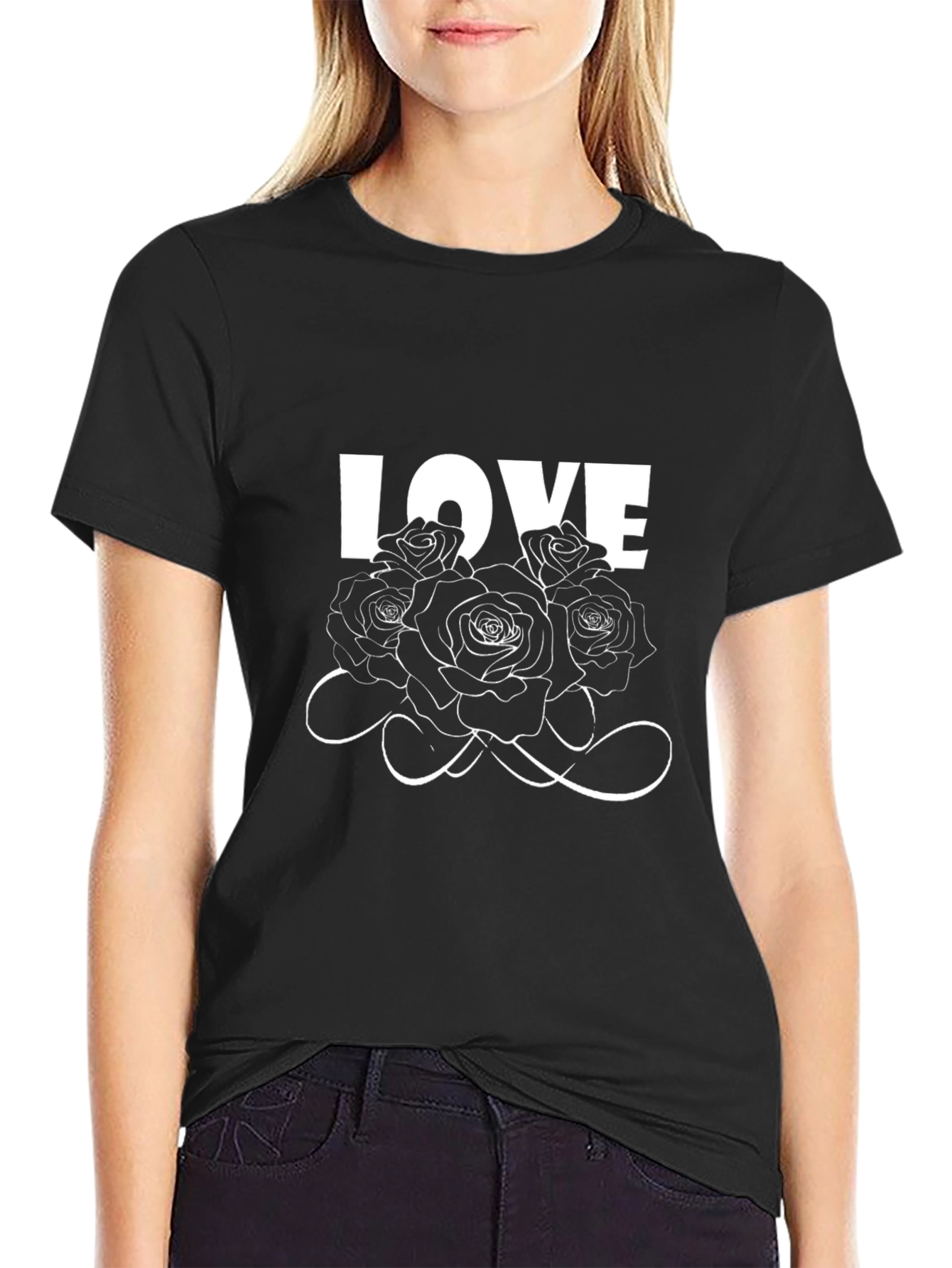 Love Roses Graphic Black T-Shirt