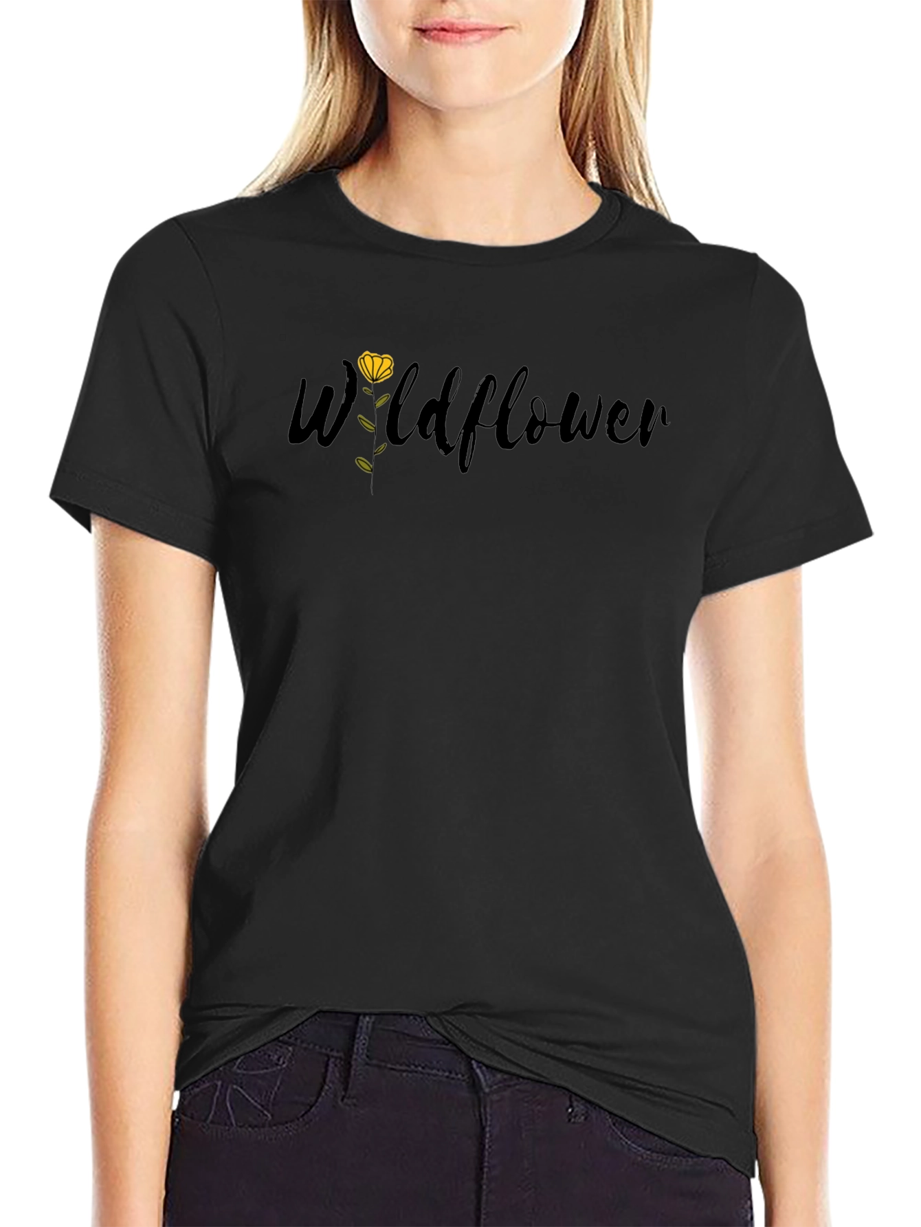 Wildflower Graphic Tee - Stylish Black Cotton T-Shirt