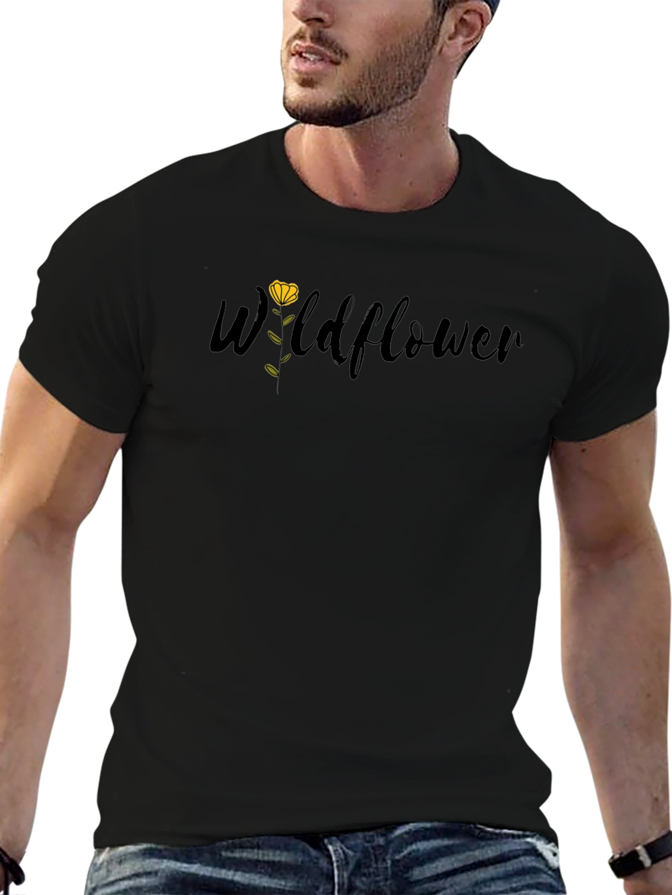 Wildflower Graphic Tee - Stylish Black Cotton T-Shirt