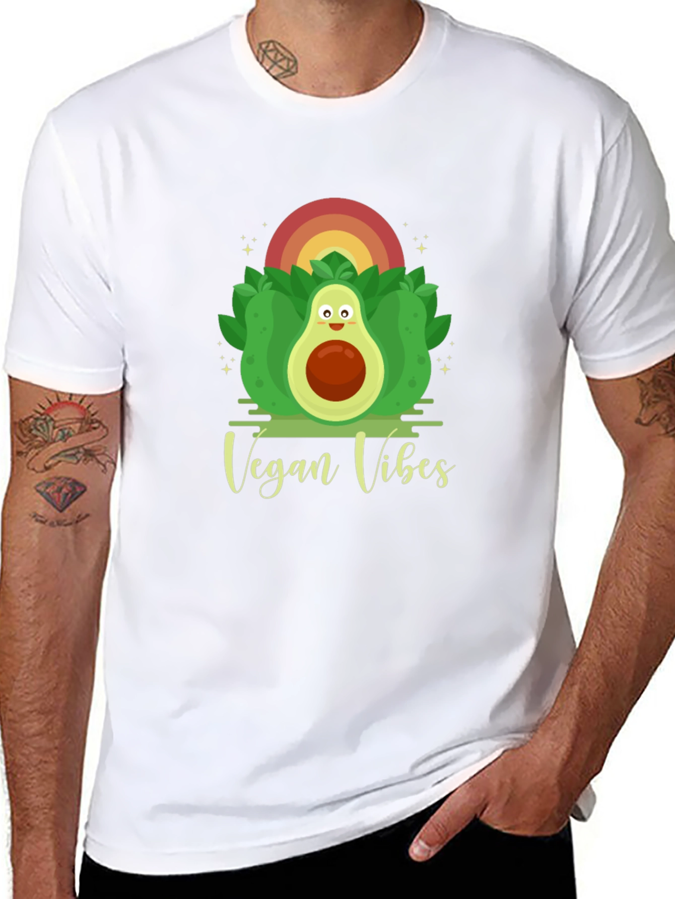 Vegan Vibes Graphic Tee - Cute Avocado Design