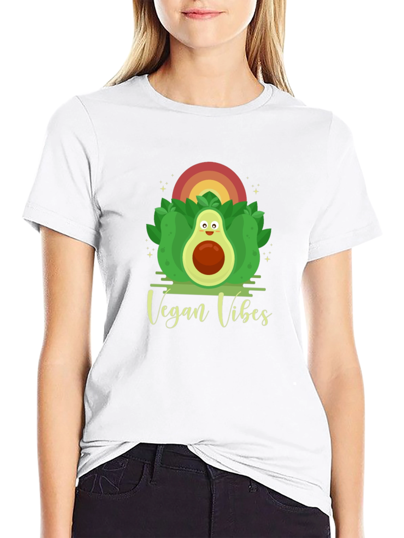 Vegan Vibes Graphic Tee - Cute Avocado Design