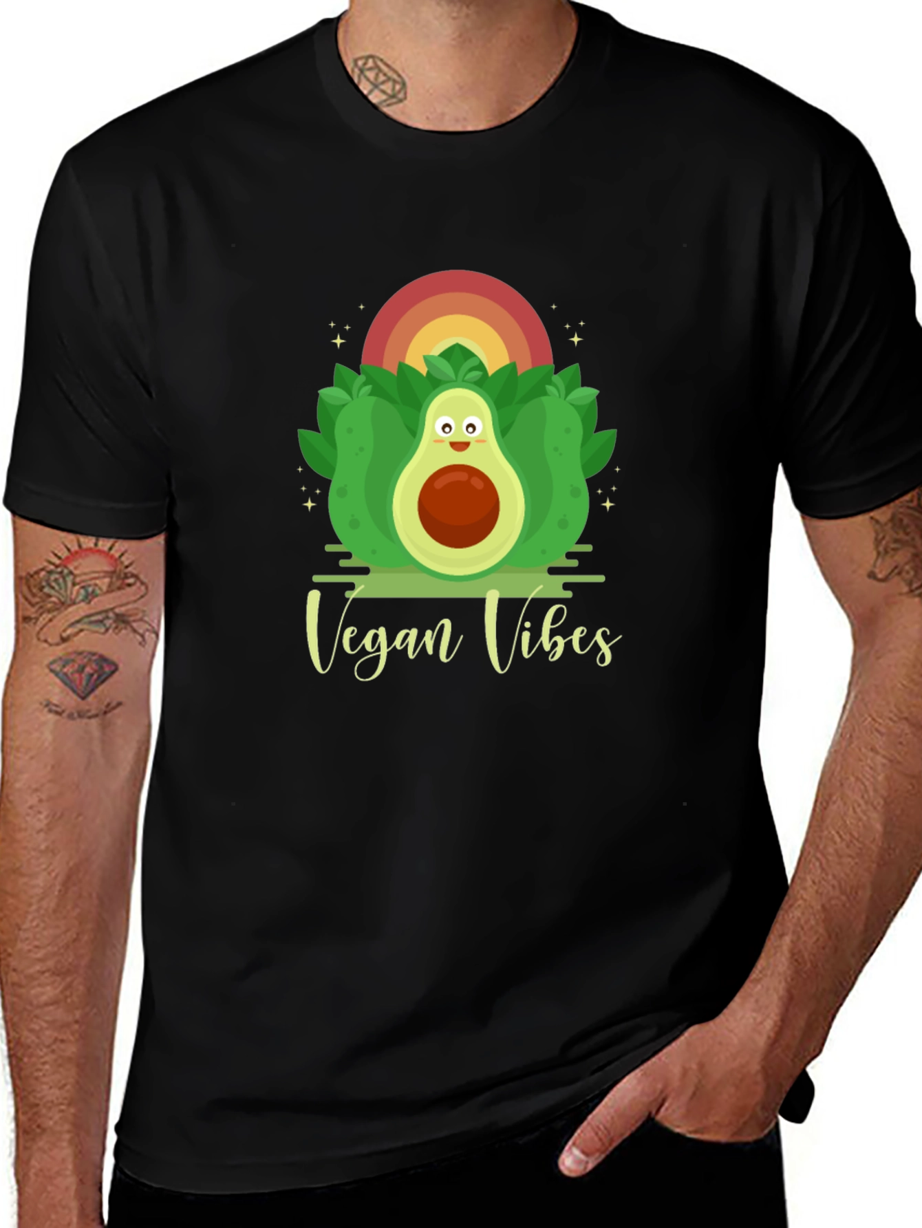 Vegan Vibes Graphic Tee - Cute Avocado Design