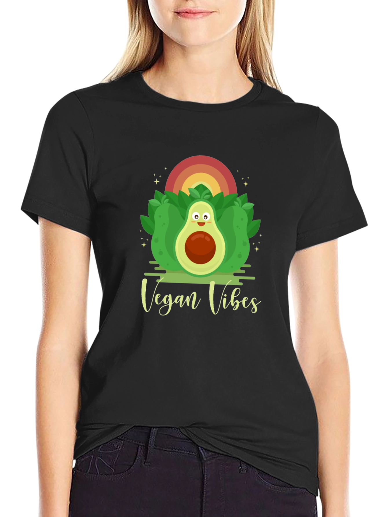 Vegan Vibes Graphic Tee - Cute Avocado Design