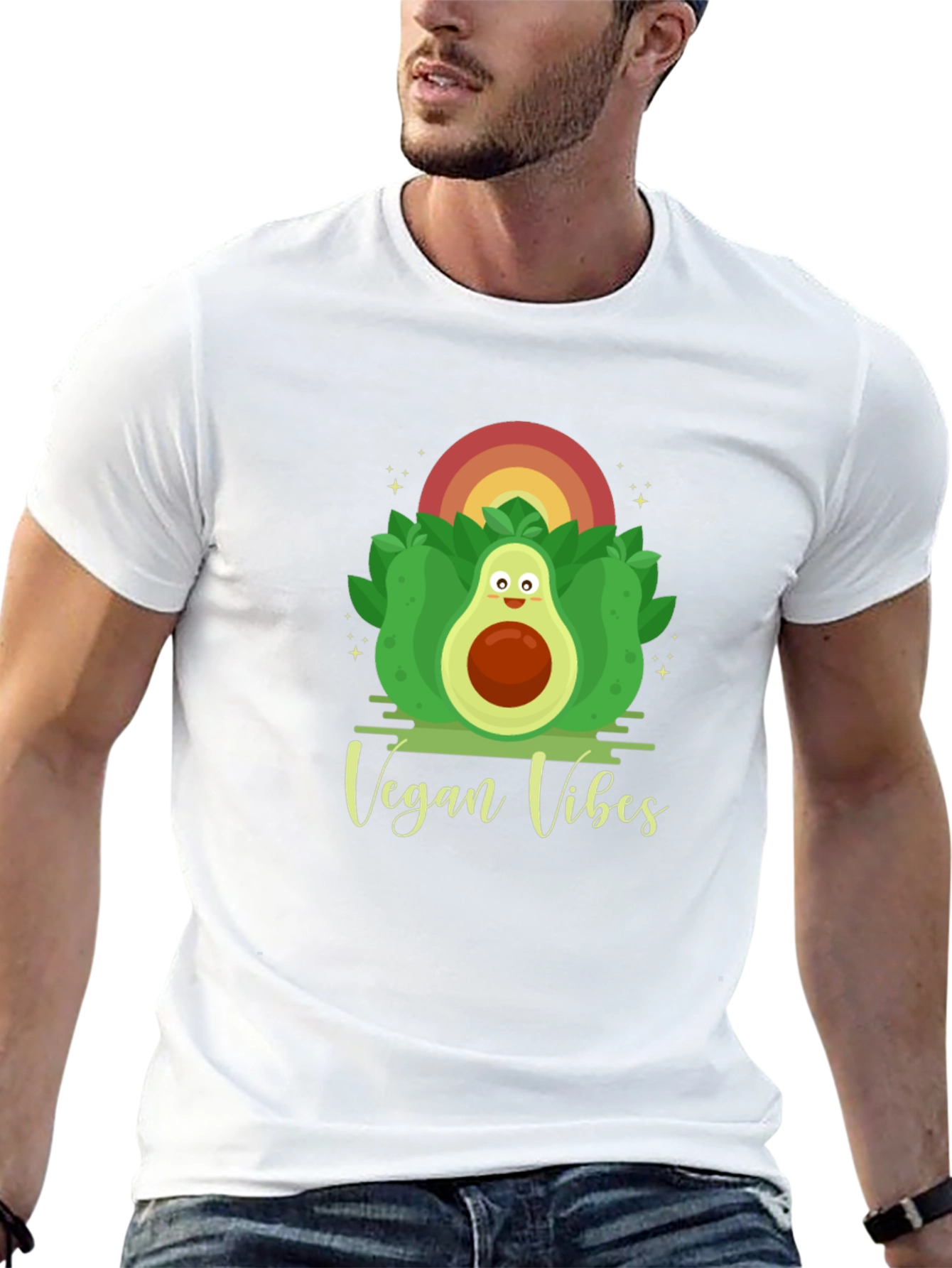 Vegan Vibes Graphic Tee - Cute Avocado Design