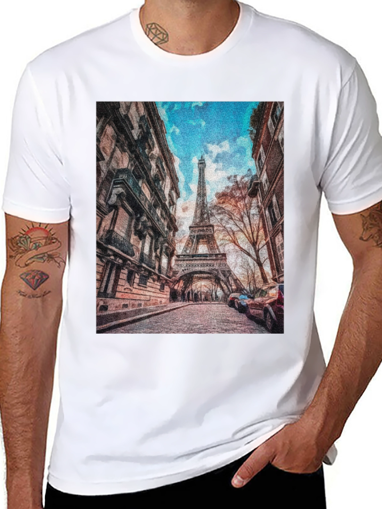 Eiffel Tower Graphic Tee - Paris Street Scene