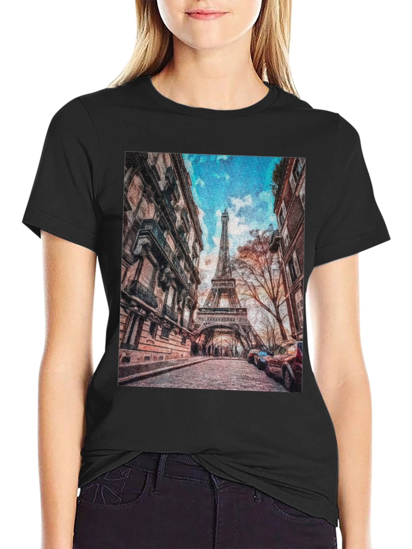 Eiffel Tower Graphic Tee - Paris Street Scene