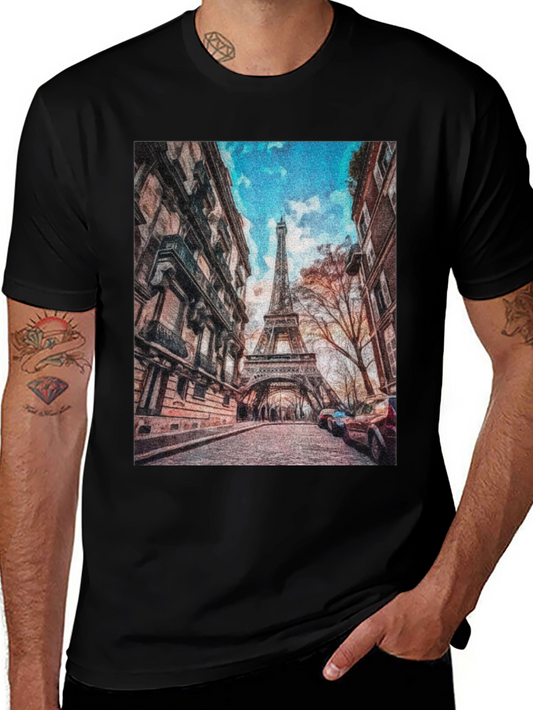 Eiffel Tower Graphic Tee - Paris Street Scene