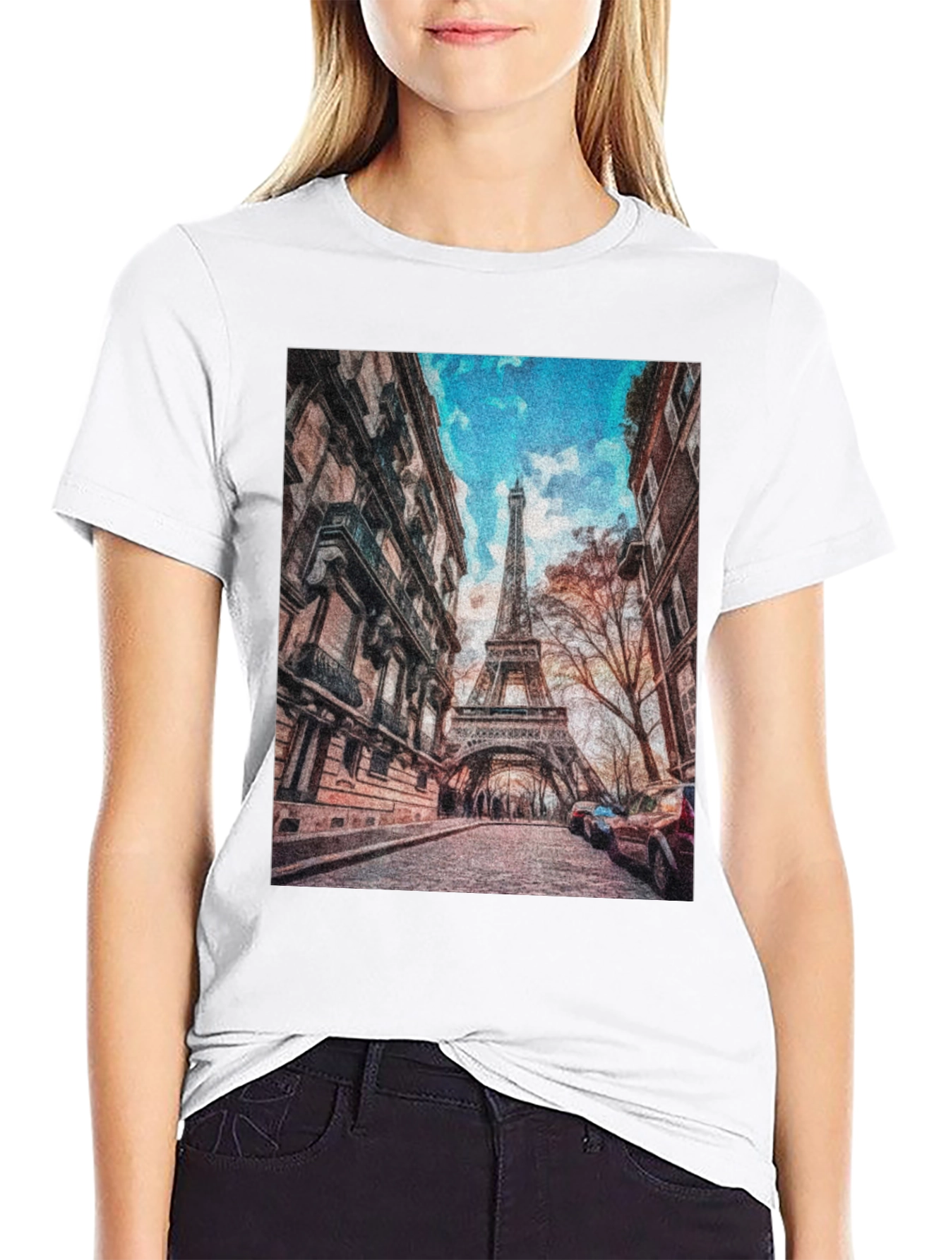 Eiffel Tower Graphic Tee - Paris Street Scene