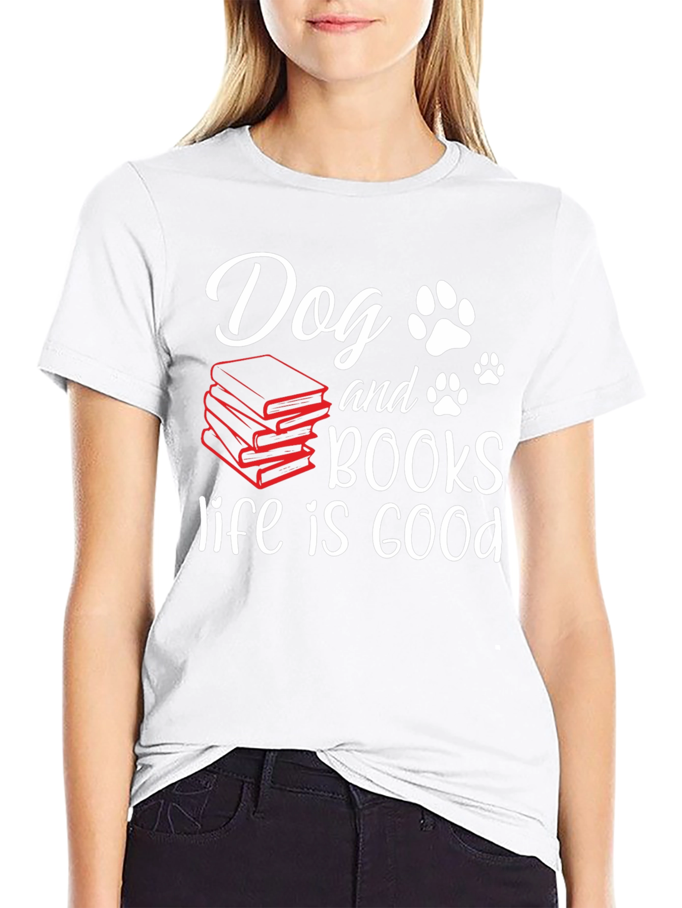 Dog and Books Life is Good T-Shirt