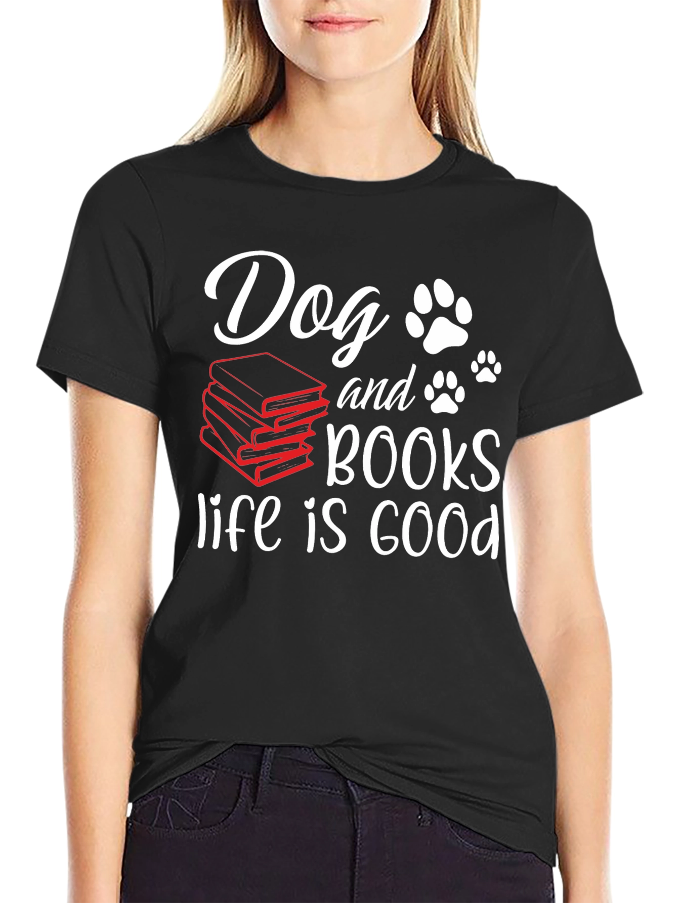 Dog and Books Life is Good T-Shirt
