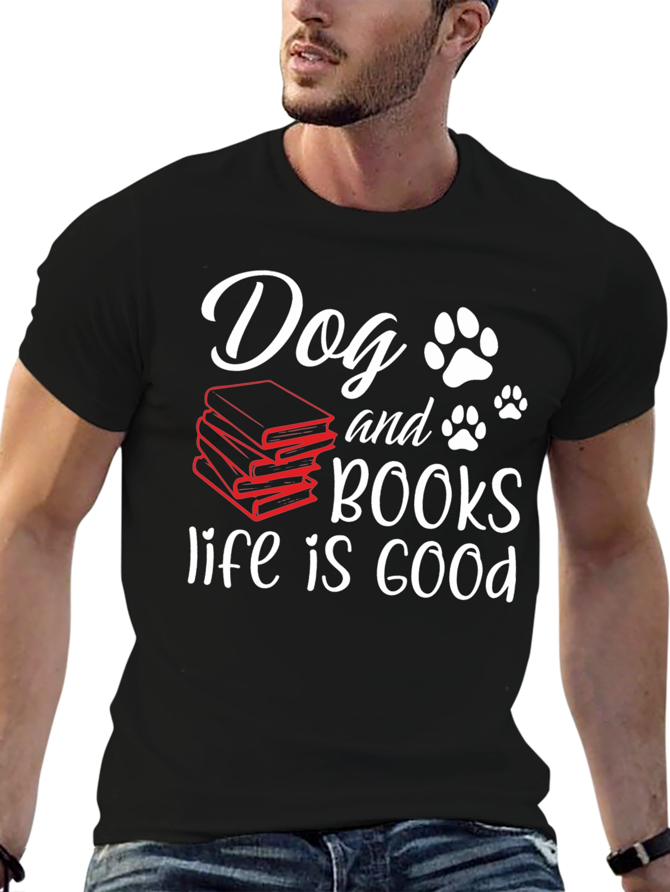 Dog and Books Life is Good T-Shirt