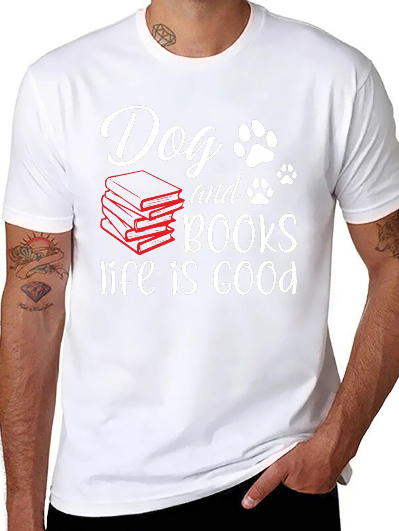 Dog and Books Life is Good T-Shirt