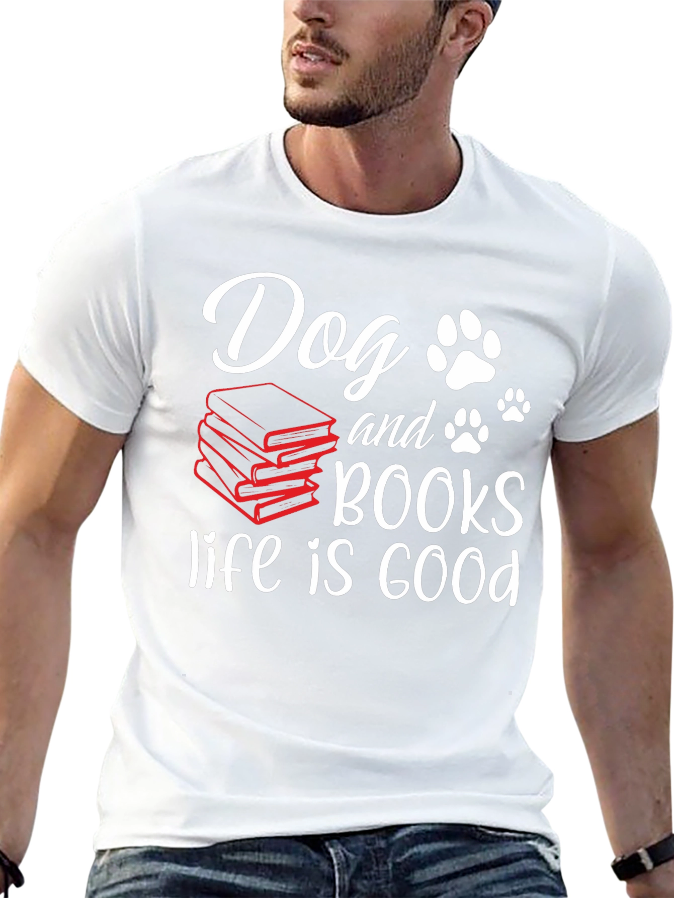Dog and Books Life is Good T-Shirt