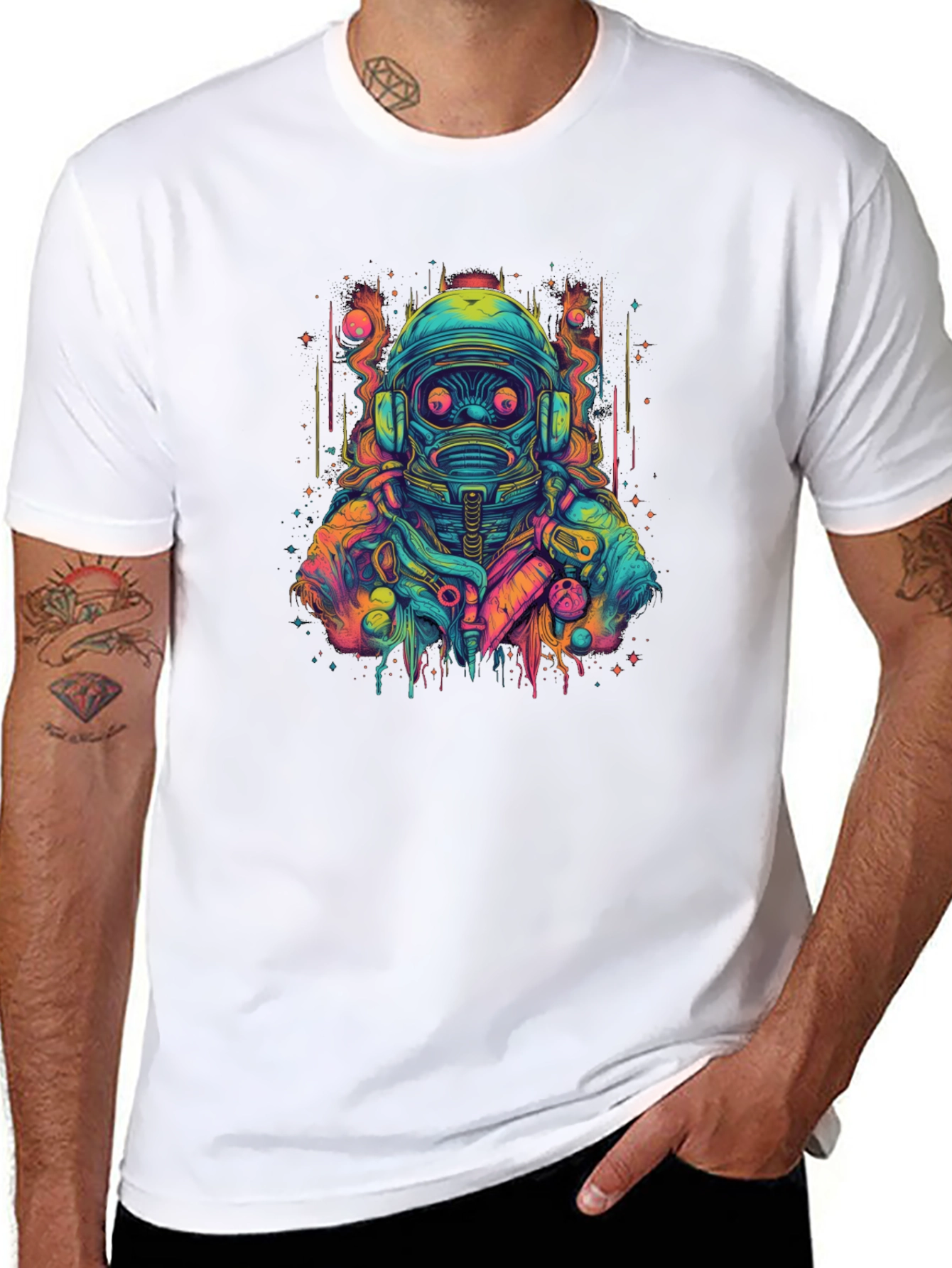 Cyberpunk Astronaut Graphic Black T-Shirt