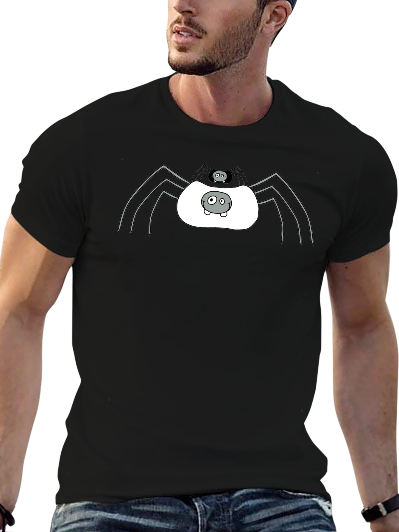 Cute Spider Graphic Tee - Black Cotton T-Shirt