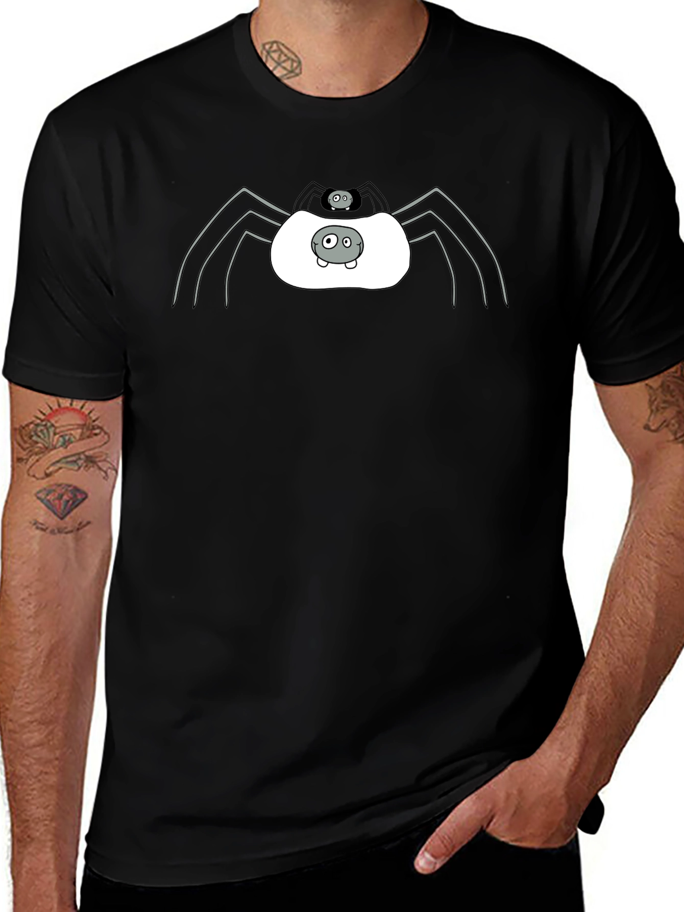 Cute Spider Graphic Tee - Black Cotton T-Shirt