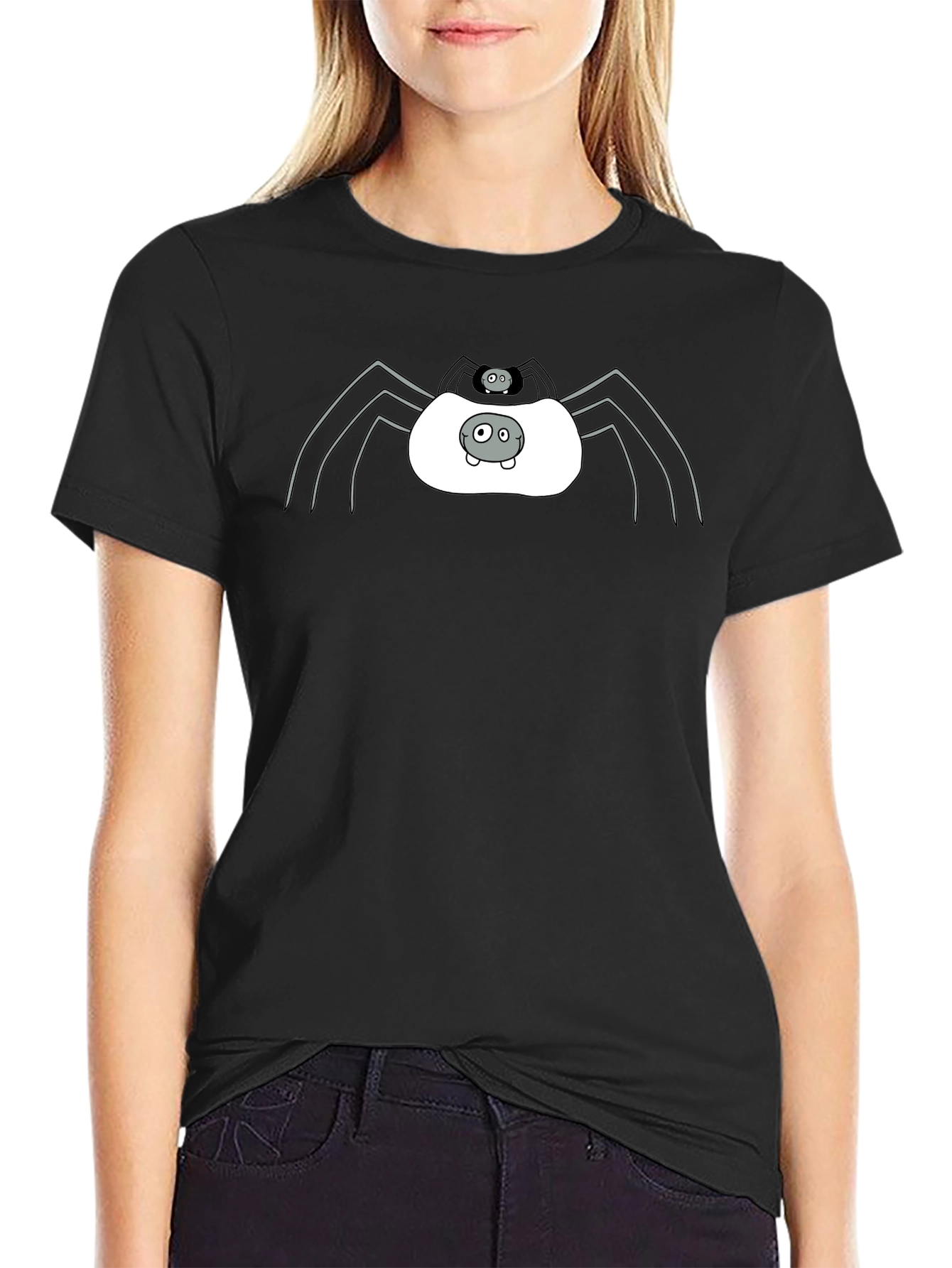 Cute Spider Graphic Tee - Black Cotton T-Shirt