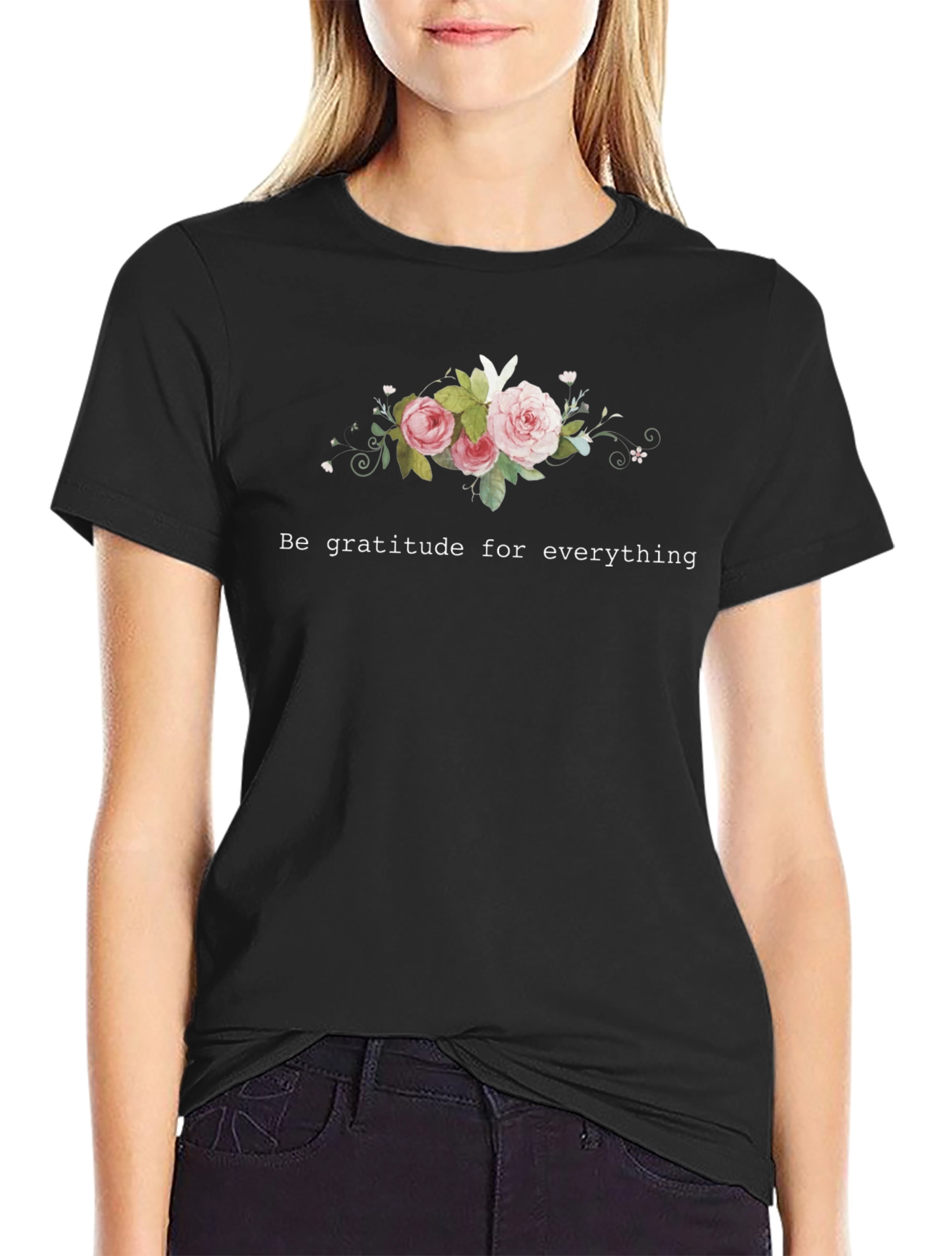 Gratitude Floral Graphic Tee - Unisex Black T-Shirt