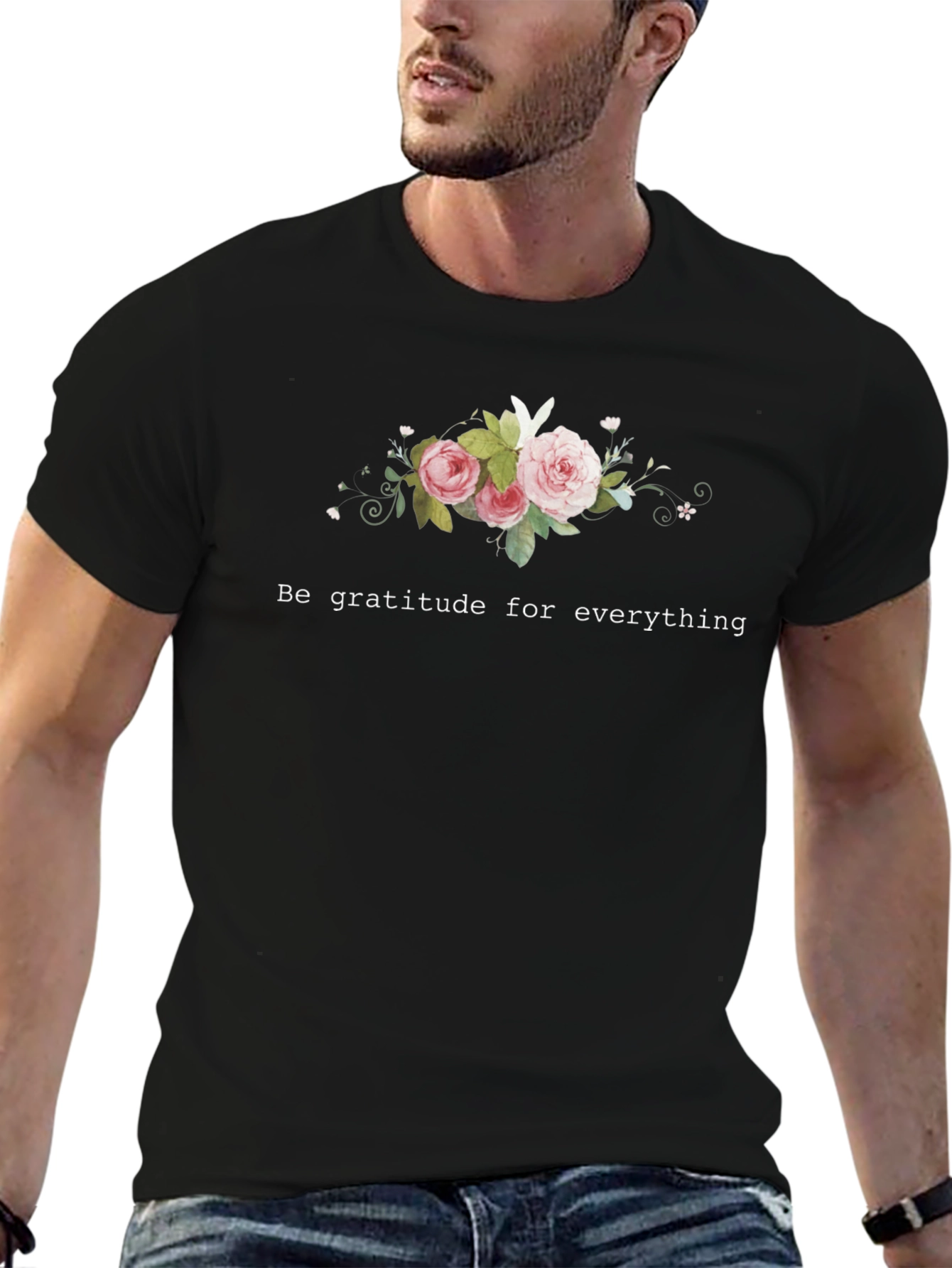 Gratitude Floral Graphic Tee - Unisex Black T-Shirt