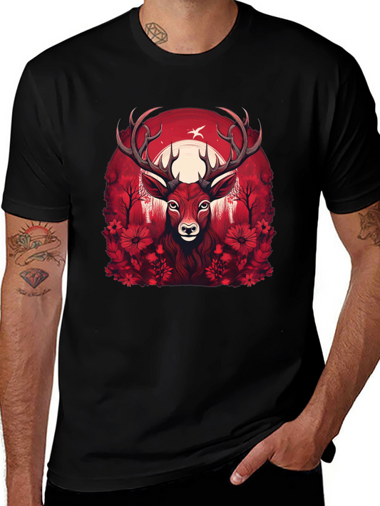 Red Stag Graphic Tee - Wildlife Art Shirt