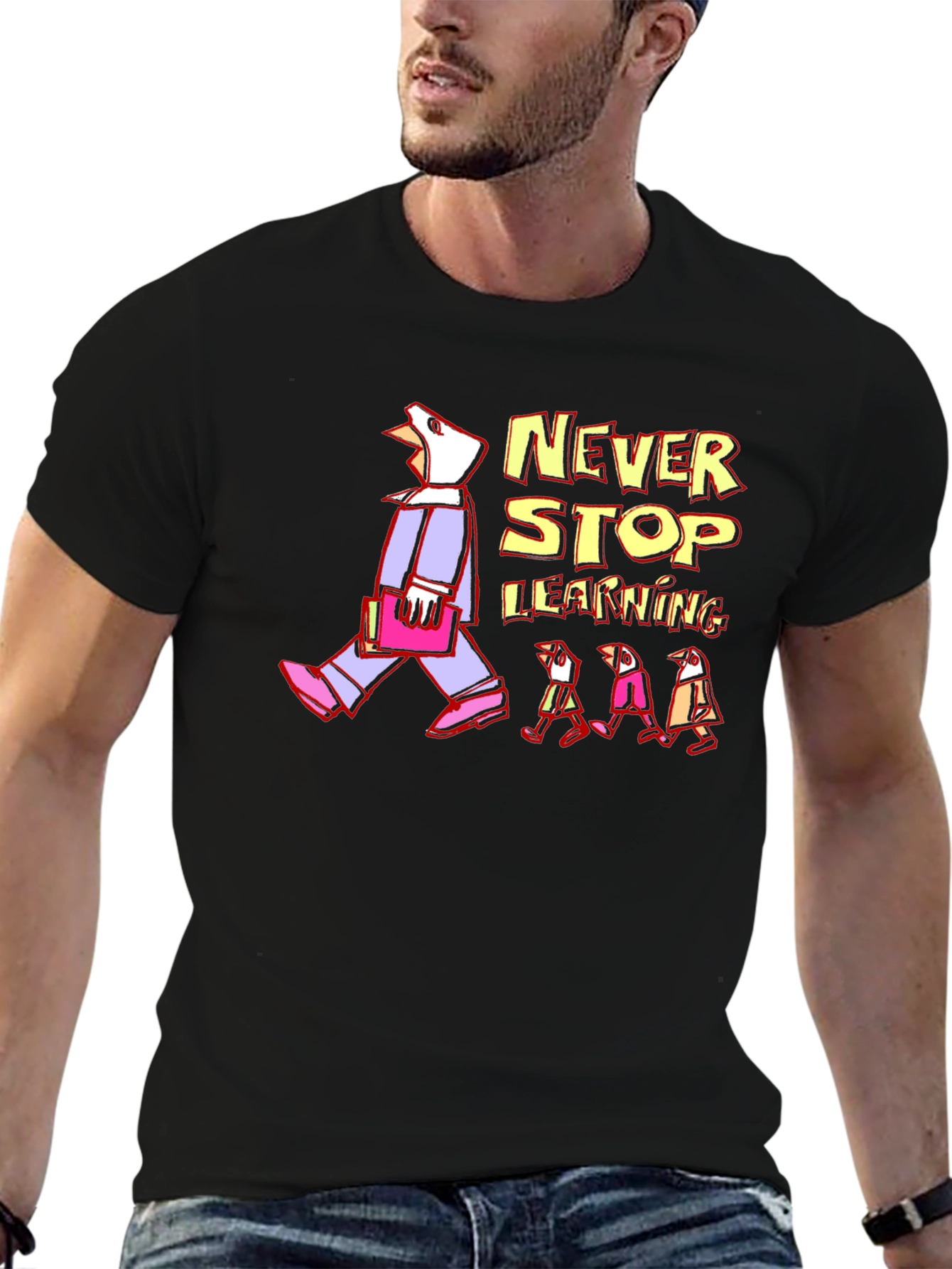 Never Stop Learning Graphic T-Shirt - Black