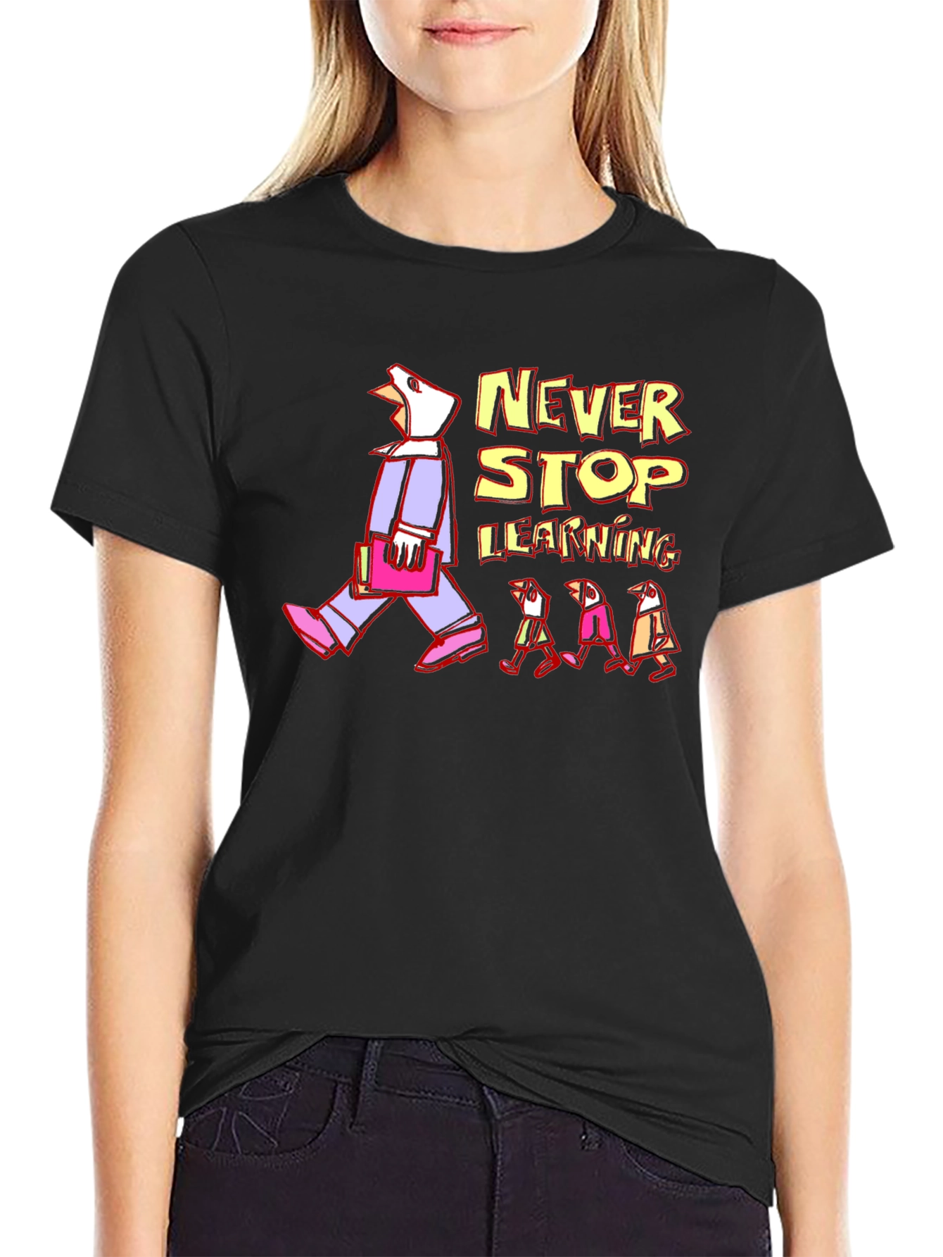 Never Stop Learning Graphic T-Shirt - Black