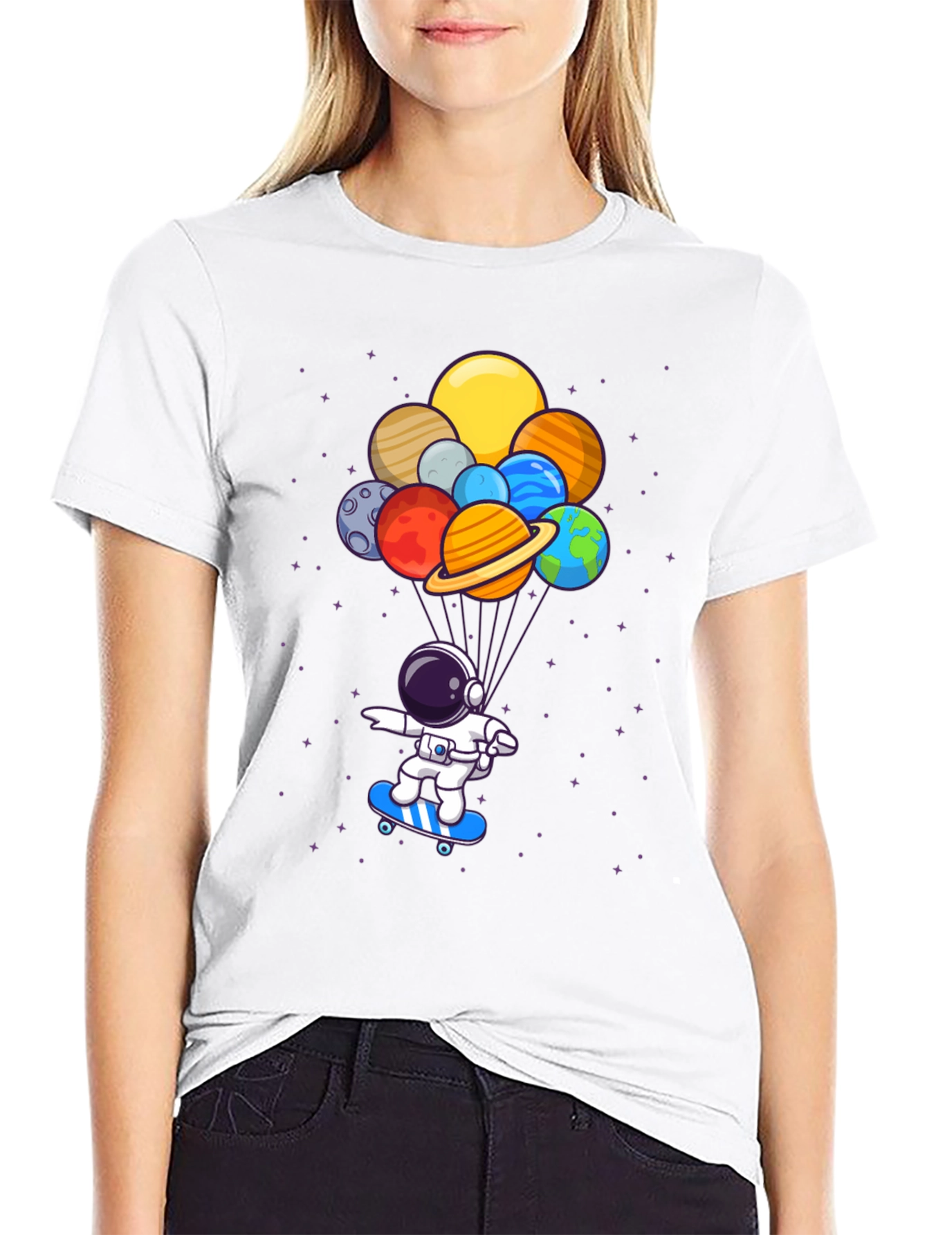 Astronaut Skateboard T-Shirt - Planets Balloon