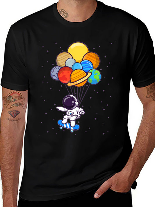 Astronaut Skateboard T-Shirt - Planets Balloon
