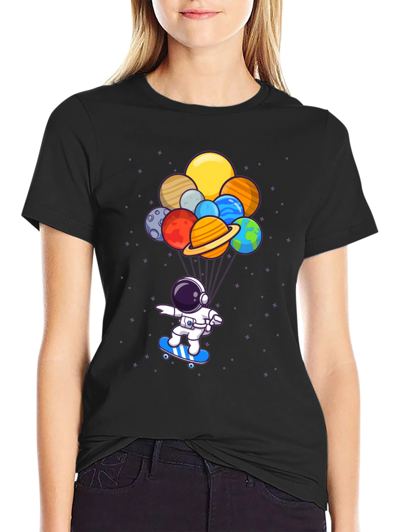 Astronaut Skateboard T-Shirt - Planets Balloon