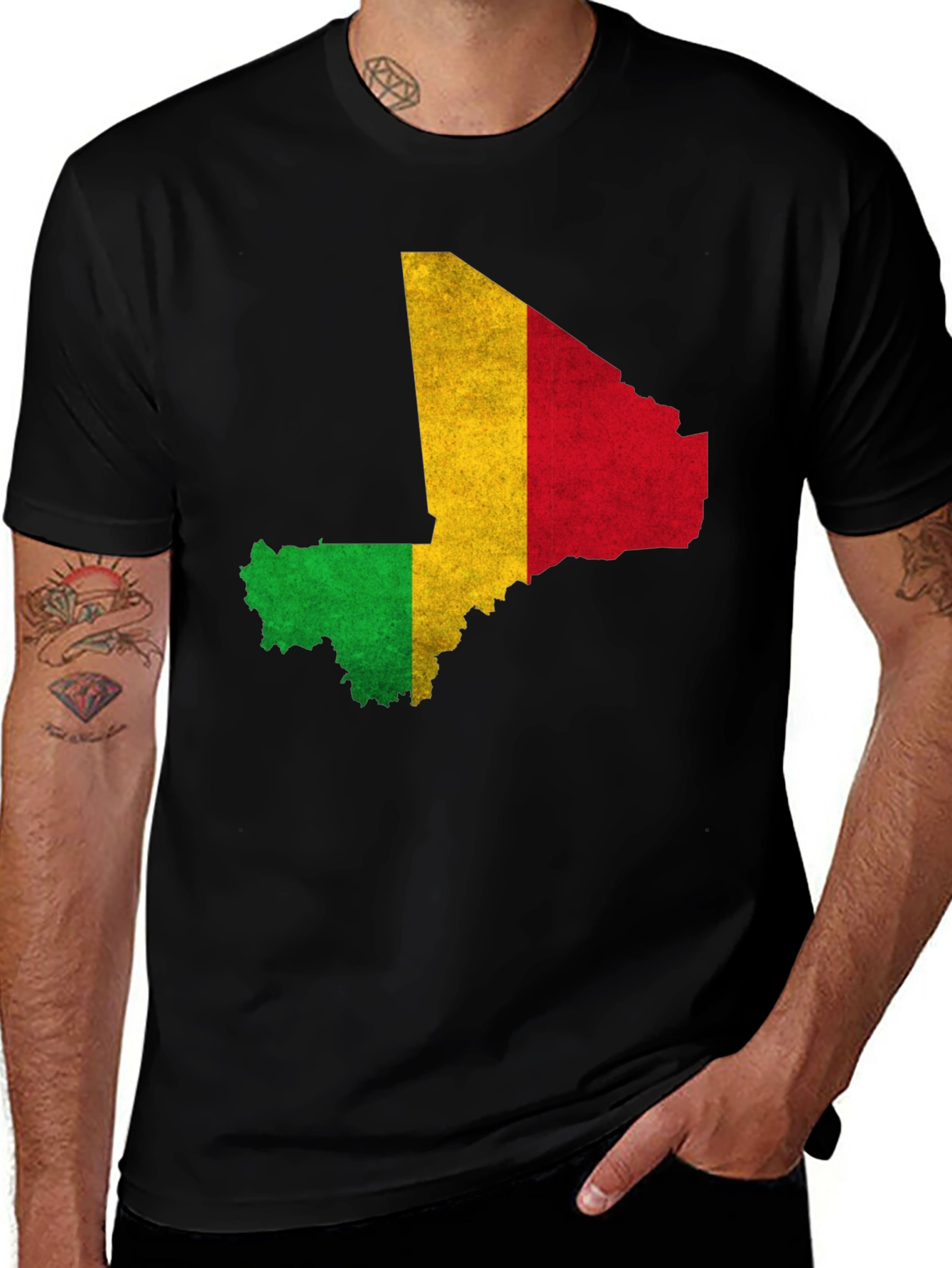 Mali Flag Map Graphic Black T-Shirt