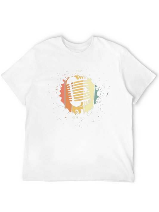 Retro Microphone Graphic Tee - Vintage Style Black T-Shirt