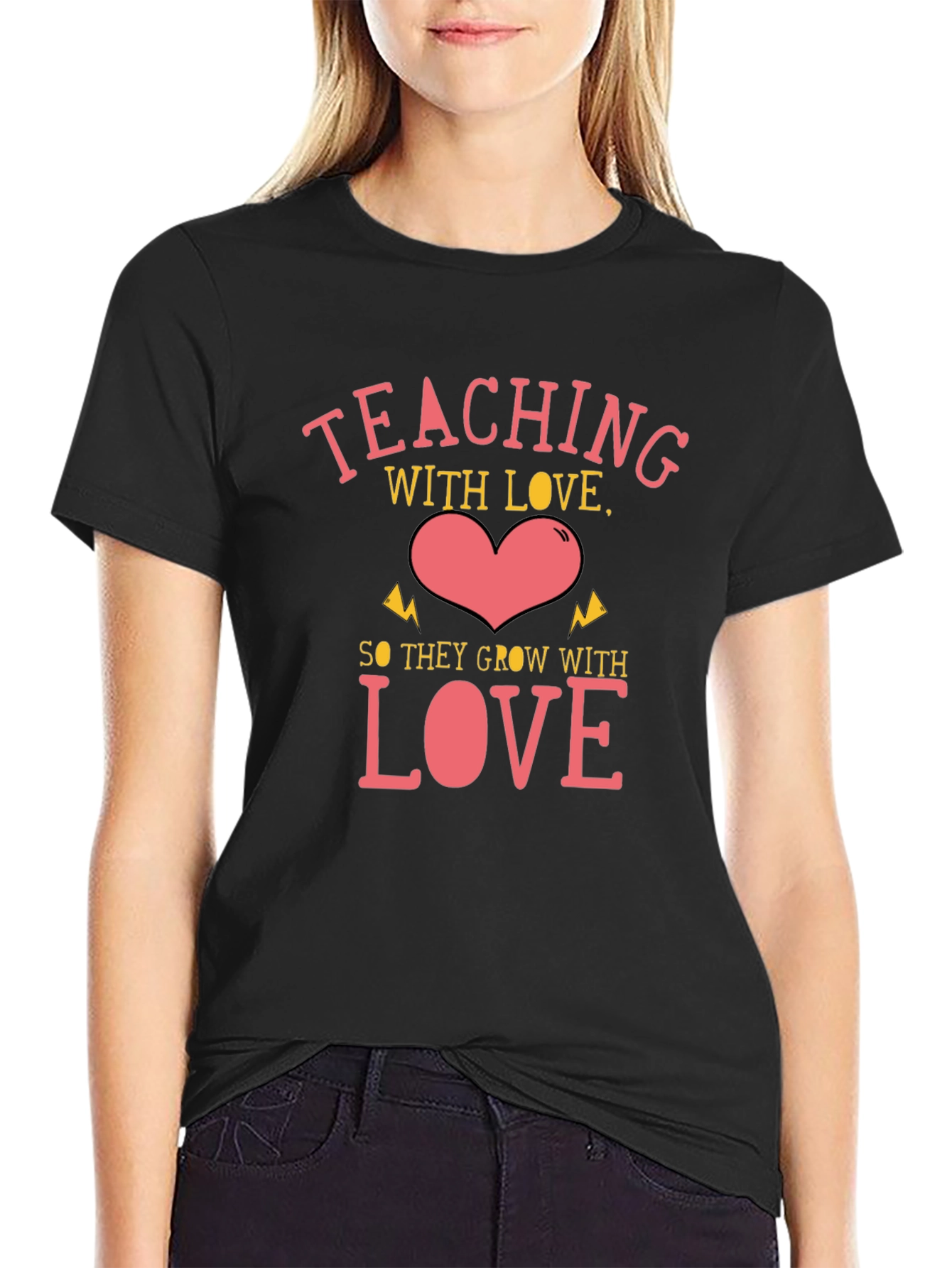 Teaching with Love Black Graphic T-Shirt
