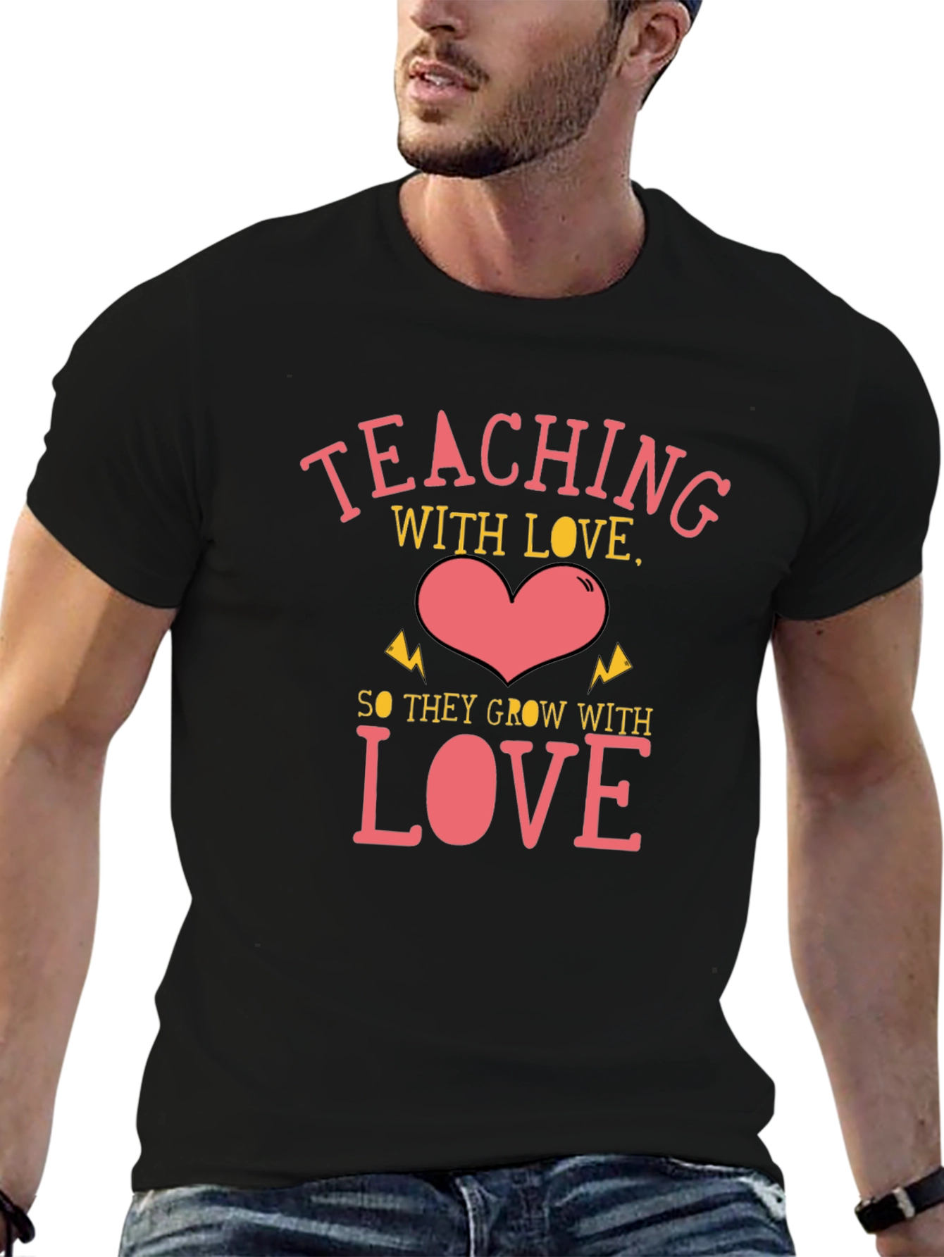 Teaching with Love Black Graphic T-Shirt