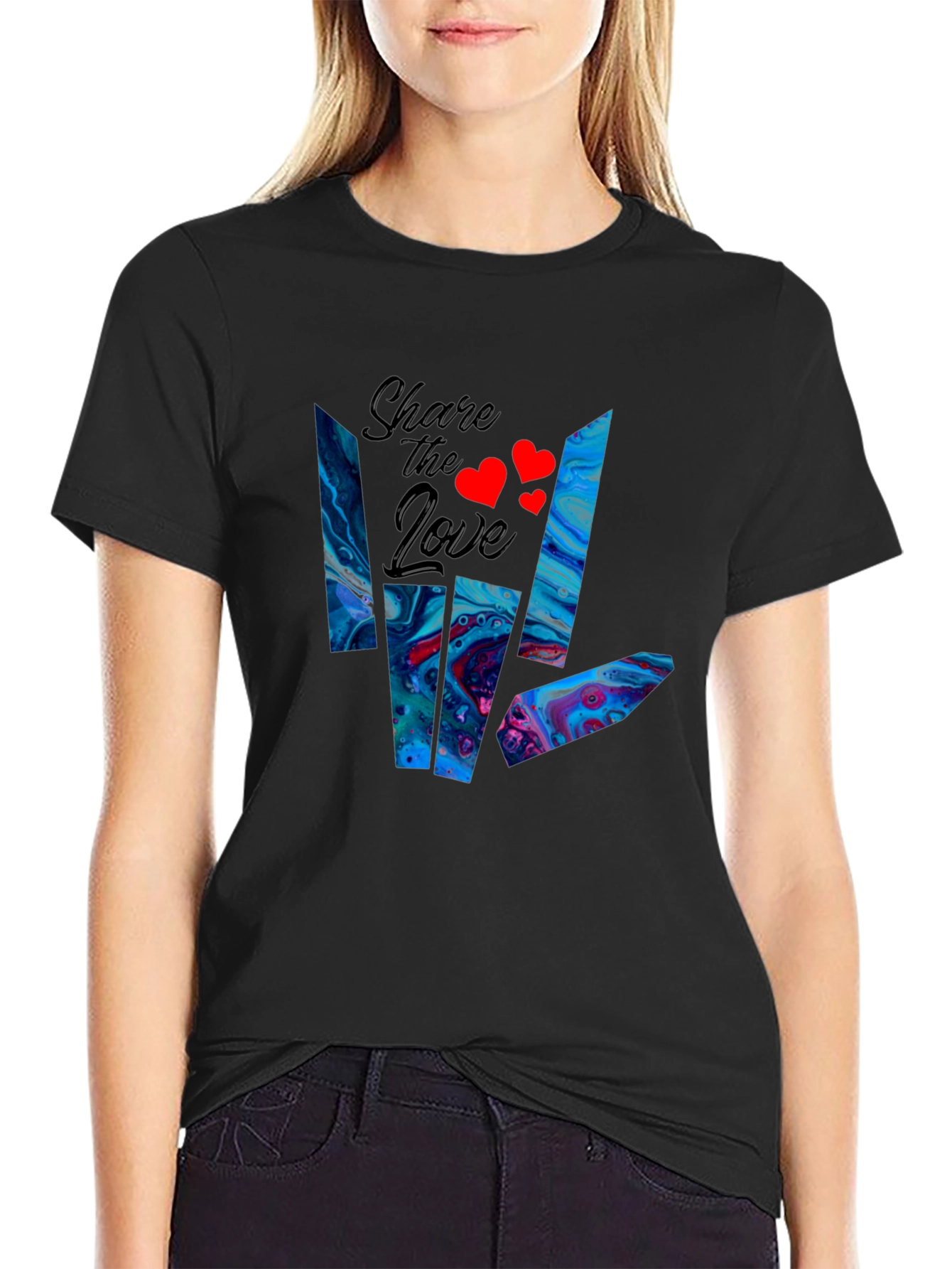 Share the Love Graphic Tee - Casual Black T-Shirt