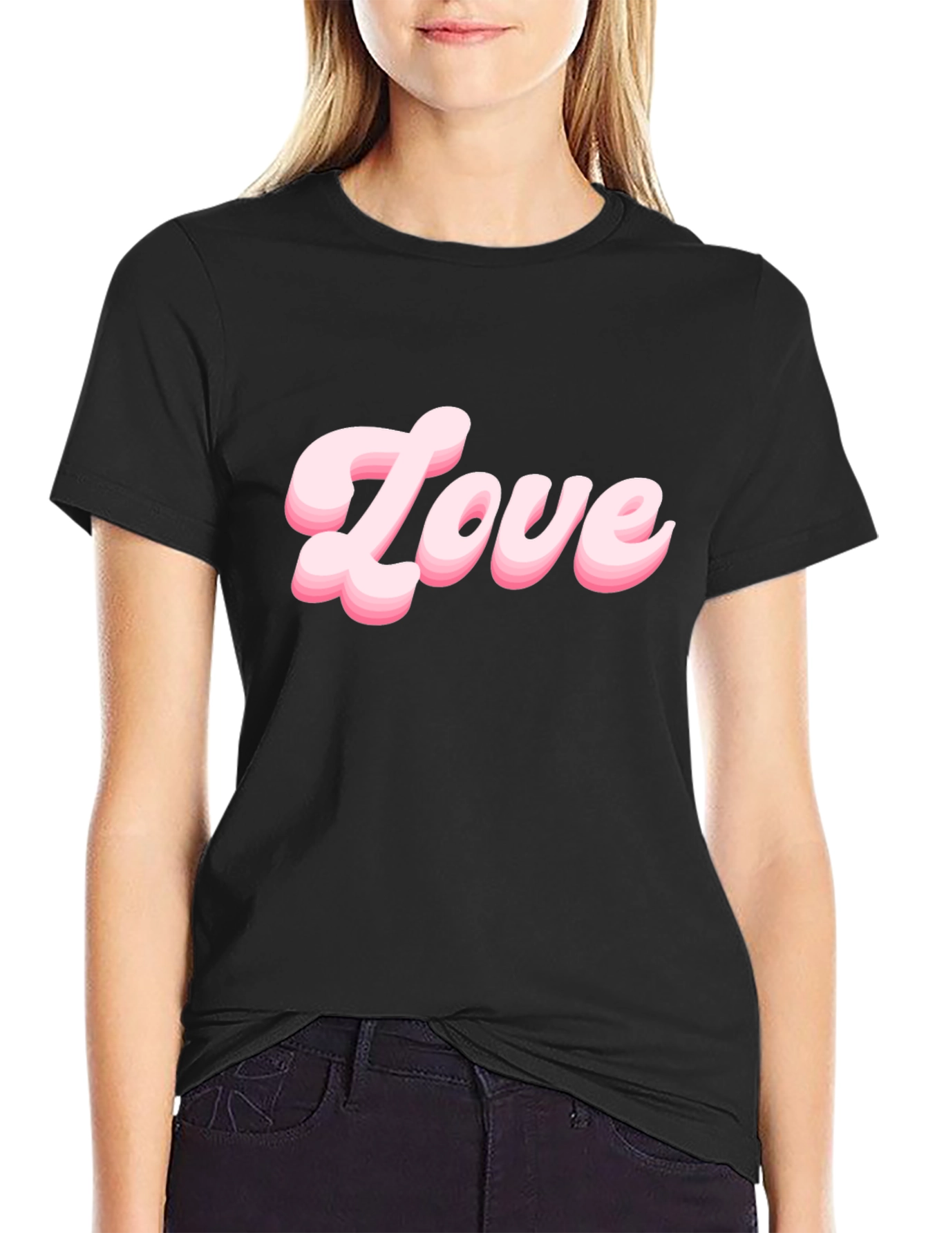 Love T-Shirt - Stylish Black Tee with Pink Text