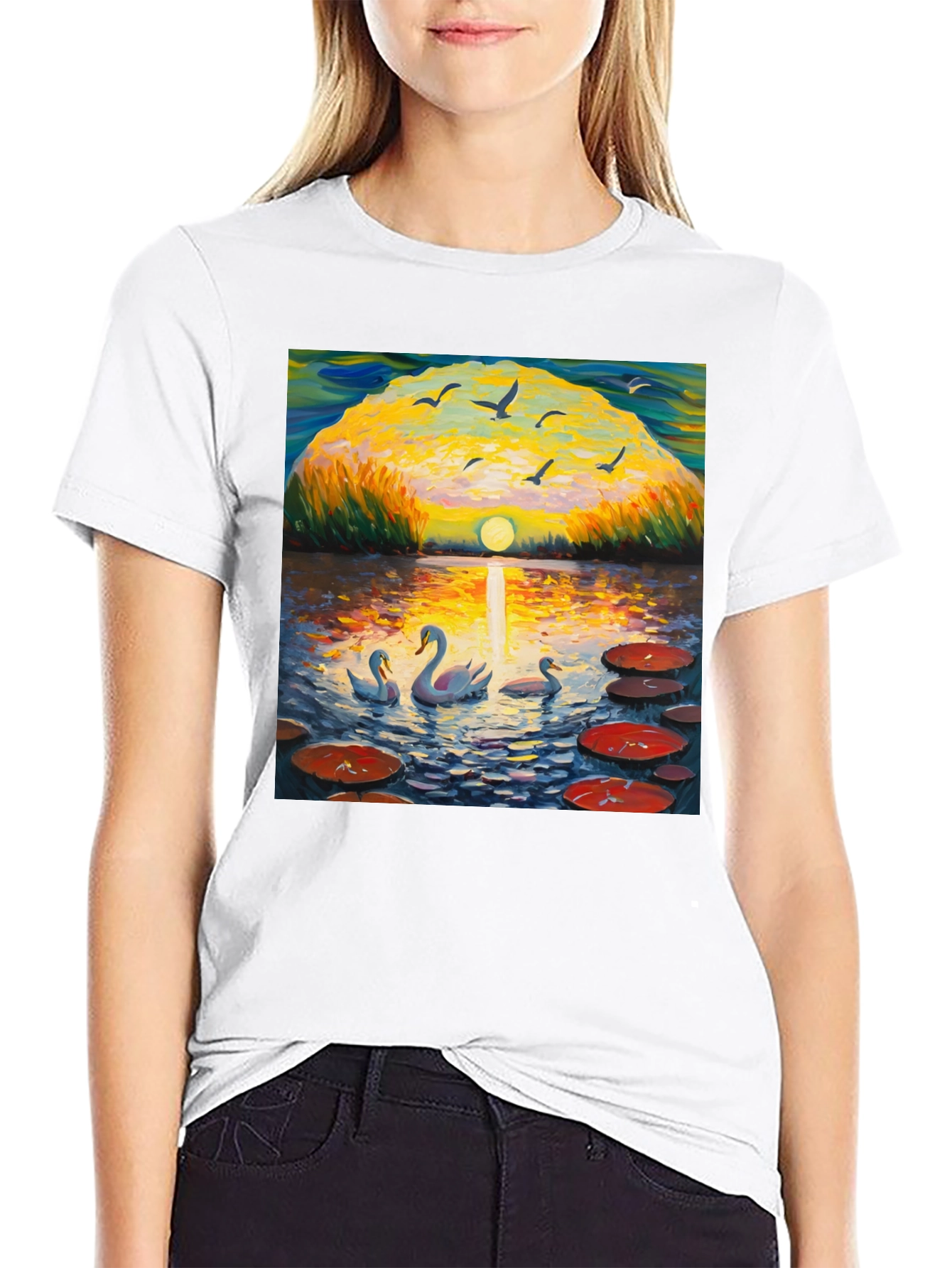 Swan Lake Impressionist Art T-Shirt