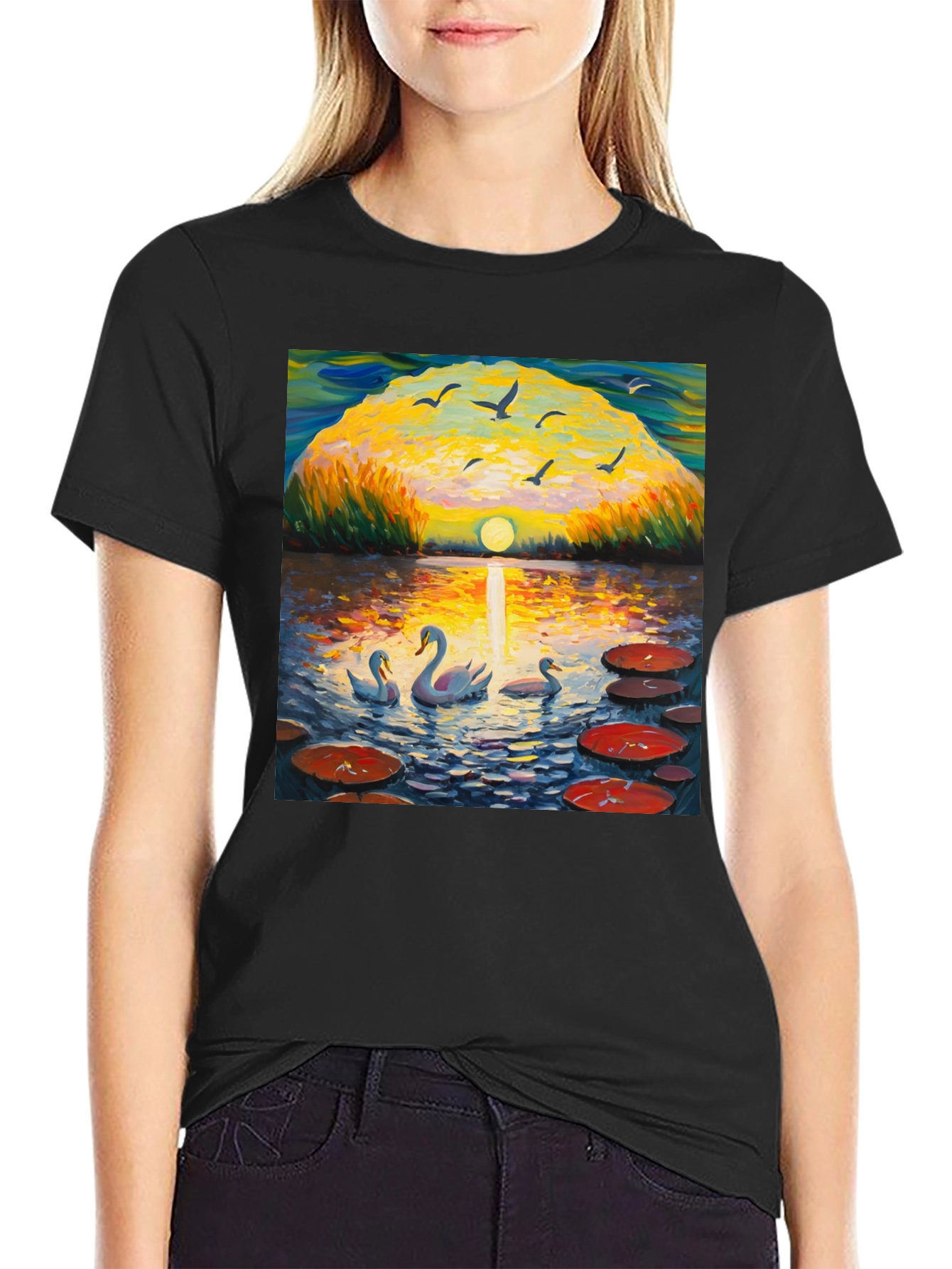 Swan Lake Impressionist Art T-Shirt