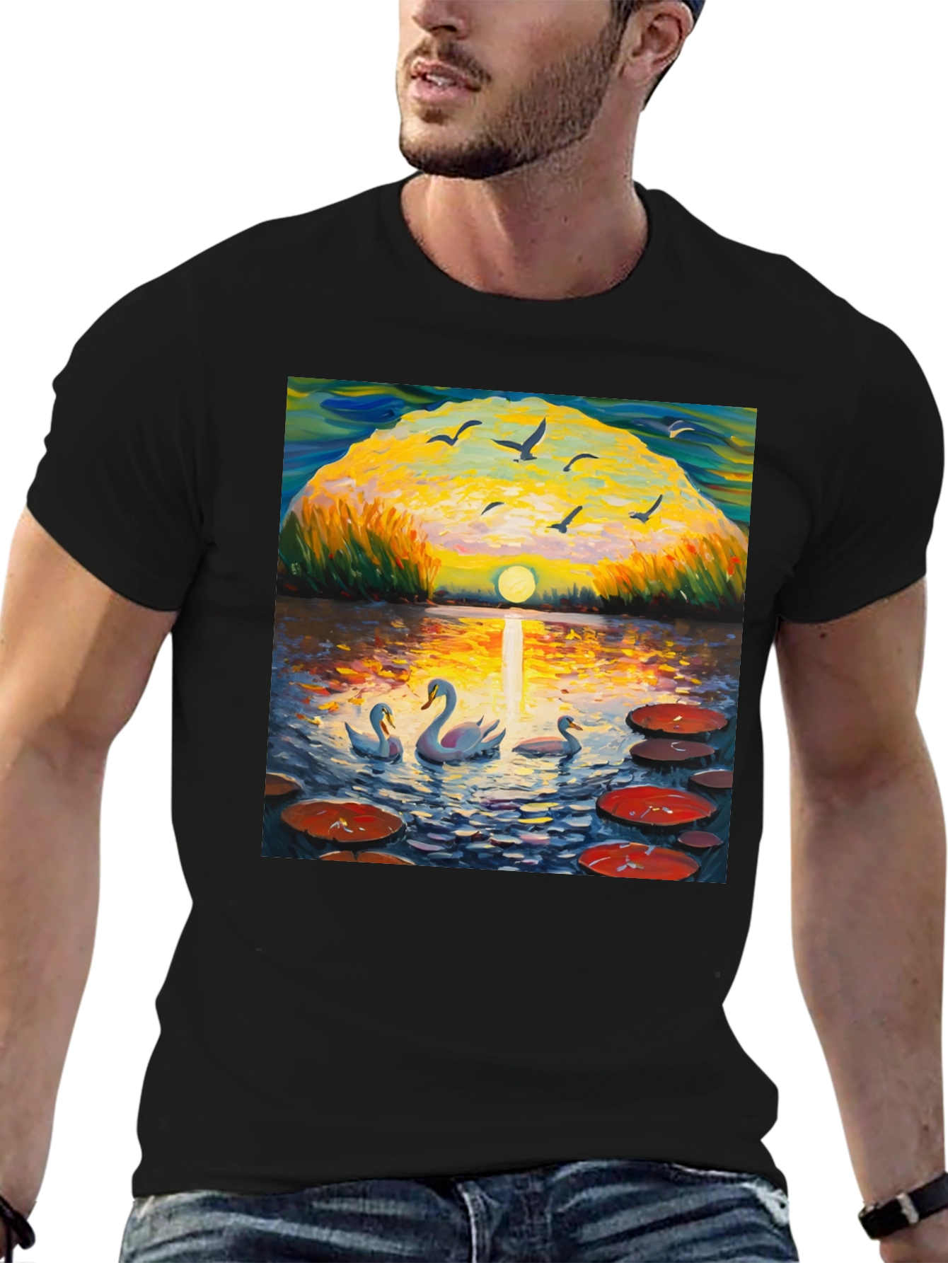 Swan Lake Impressionist Art T-Shirt