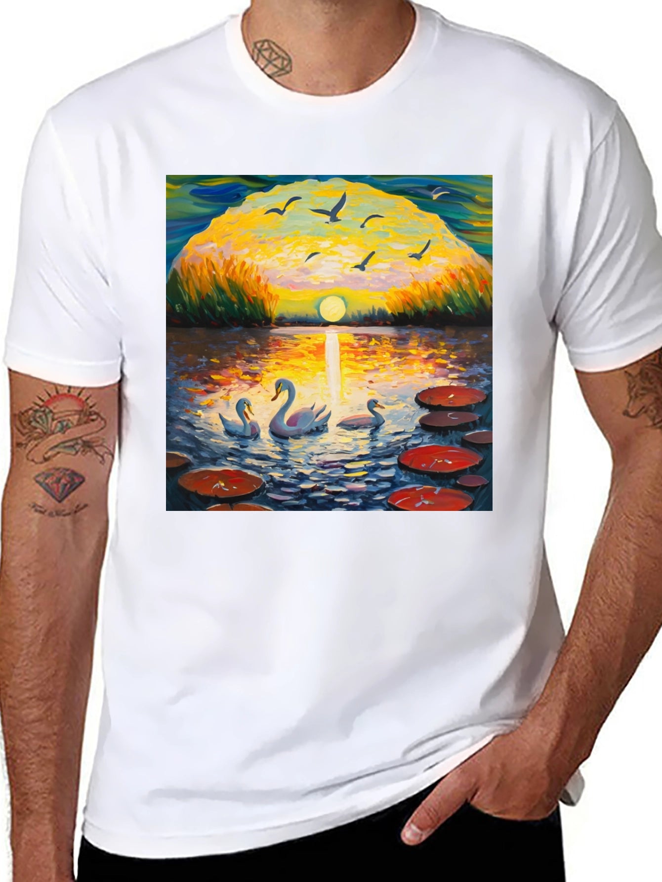 Swan Lake Impressionist Art T-Shirt