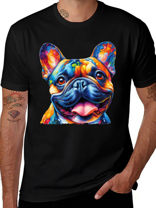 Colorful Bulldog Graphic Tee - Mens Black T-Shirt