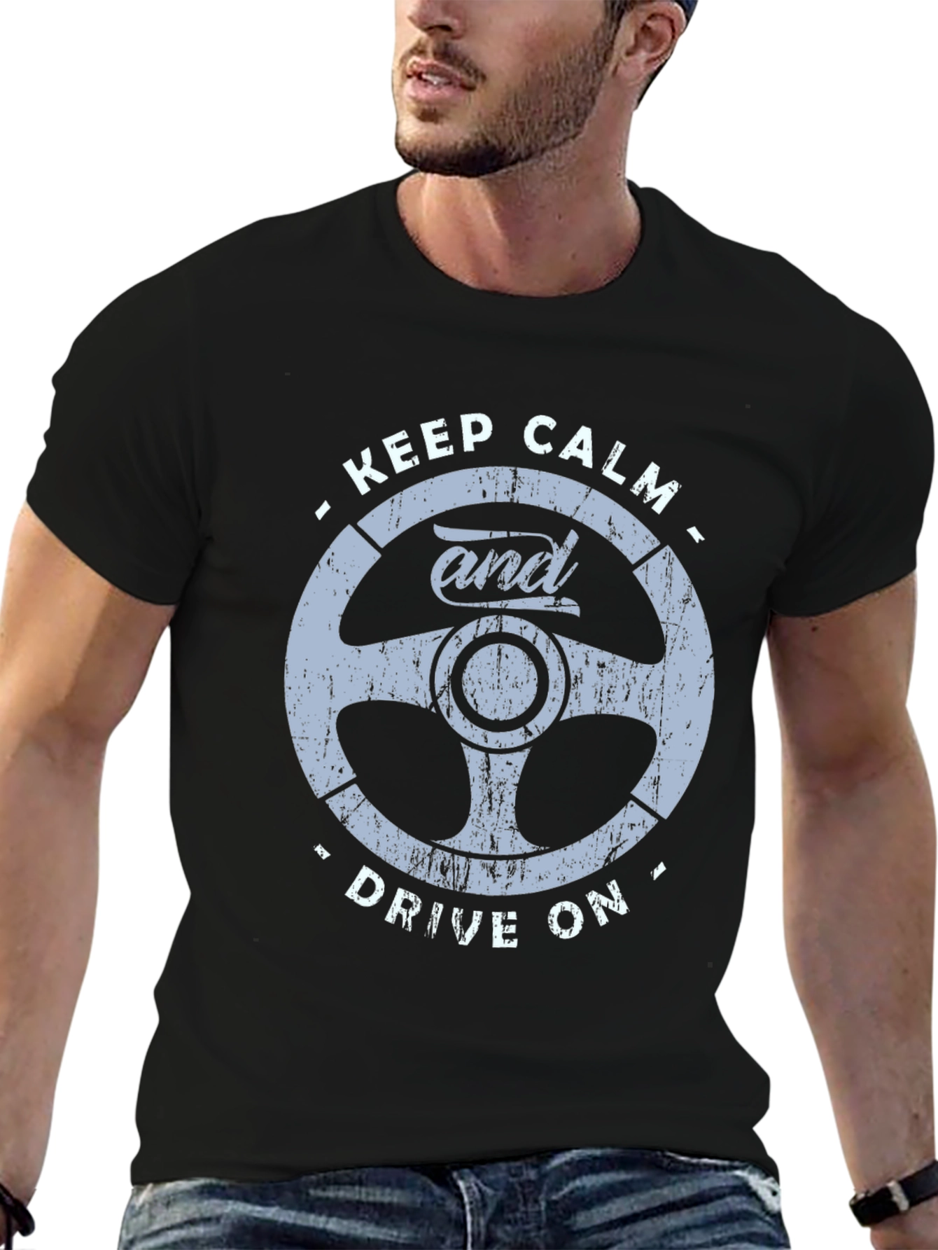 Keep Calm and Drive On Graphic Tee - Black