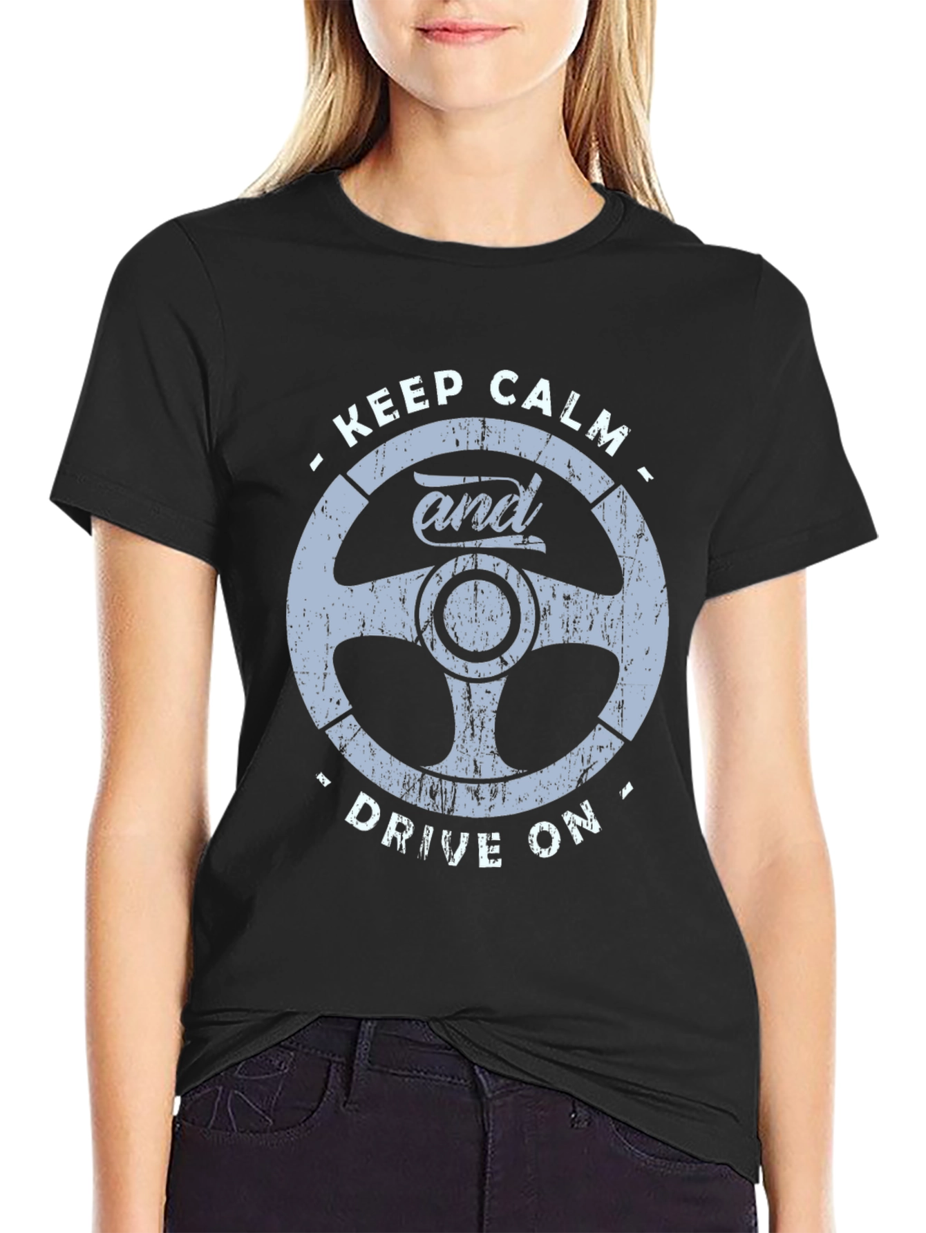 Keep Calm and Drive On Graphic Tee - Black