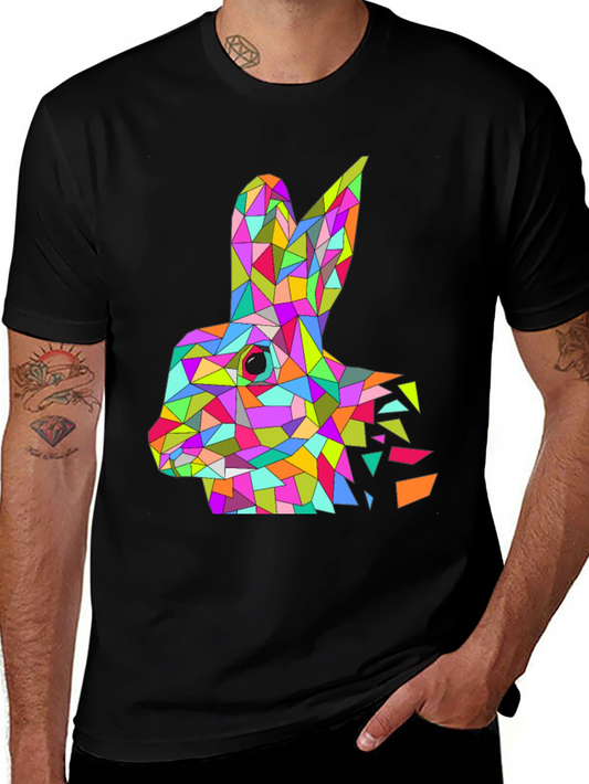 Geometric Rabbit Graphic Tee - Unique Colorful Design