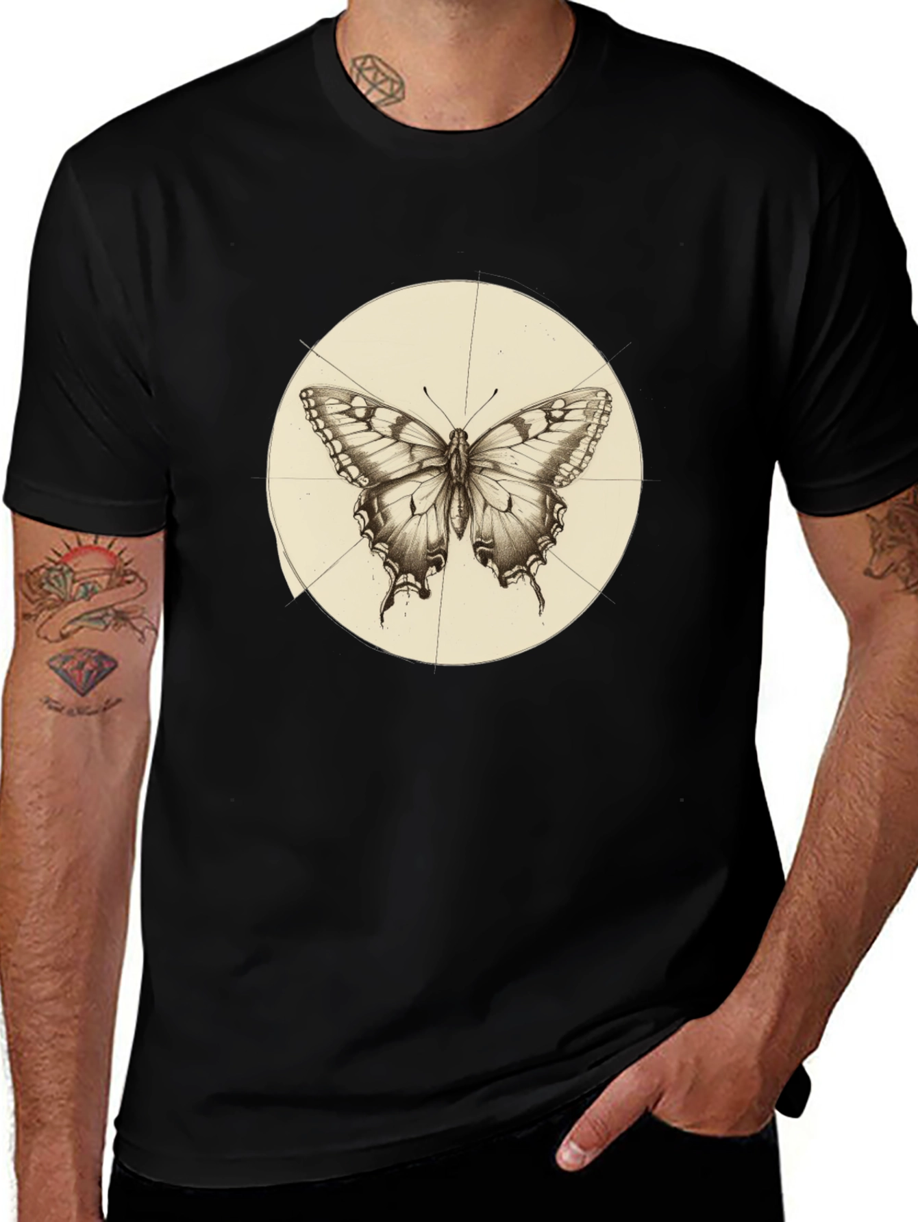 Butterfly Graphic Print Mens Black T-Shirt