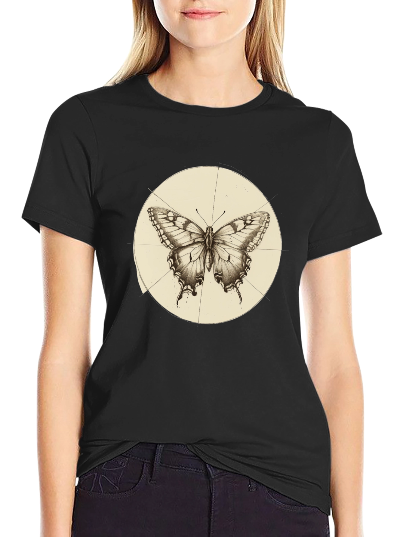Butterfly Graphic Print Mens Black T-Shirt