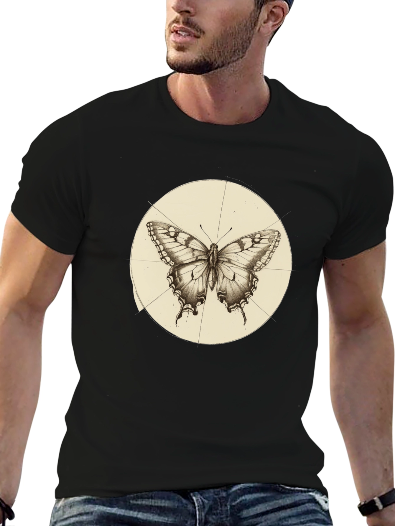 Butterfly Graphic Print Mens Black T-Shirt