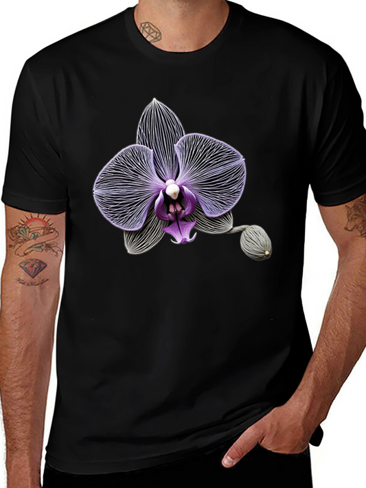 Orchid Floral Graphic T-Shirt - Stylish Black Tee