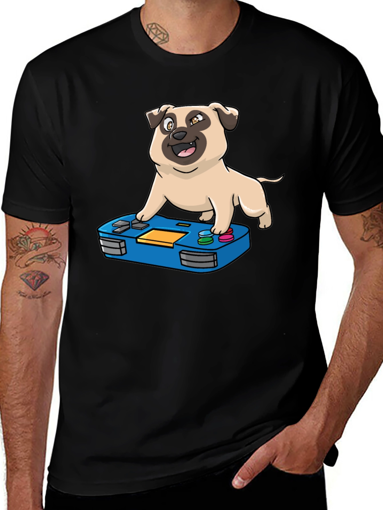 Gamer Pug Graphic T-Shirt - Black