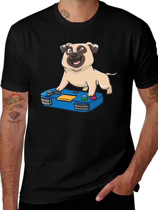 Gamer Pug Graphic T-Shirt - Black